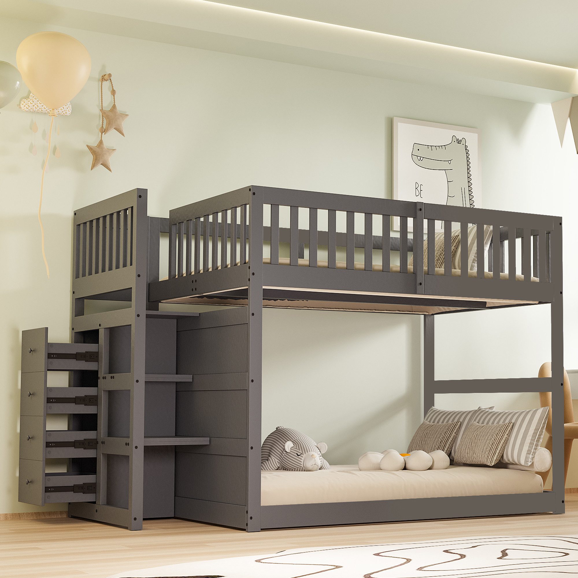 OKWISH Etagenbett Kinderbett Holzbett Gästebett Stauraumbett günstig online kaufen