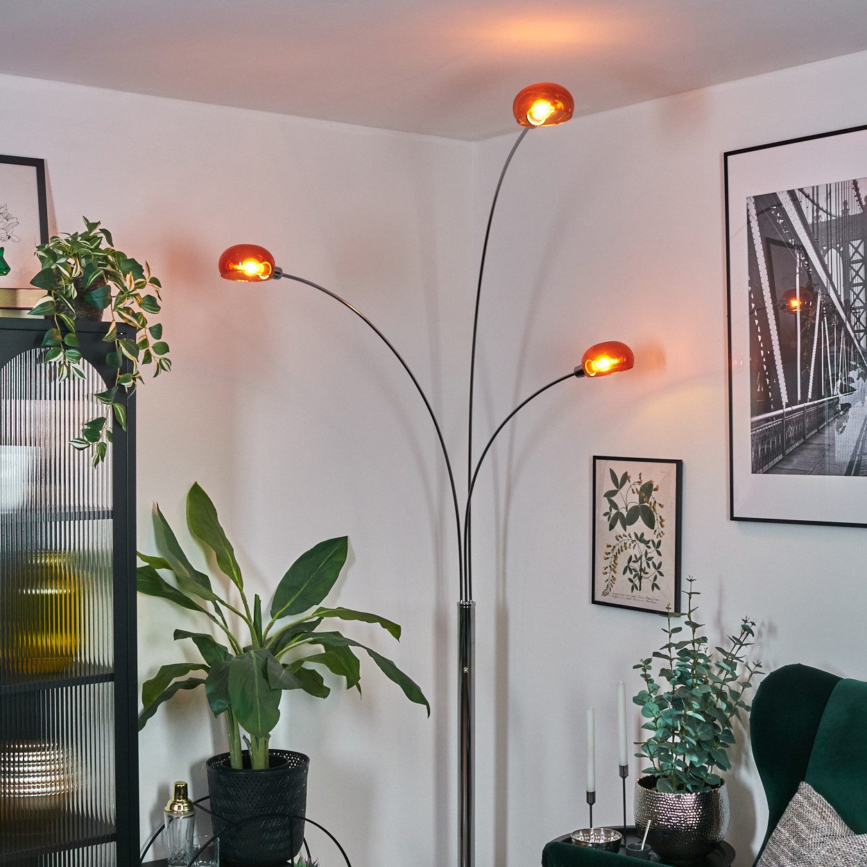 hofstein Stehlampe Stehlampe aus Metall in Weiß/Chrom/Orange im Retro/Vintage-Design, verstellbare Stehleuchte mit Marmorfuß und Schalter am Gehäuse, E14