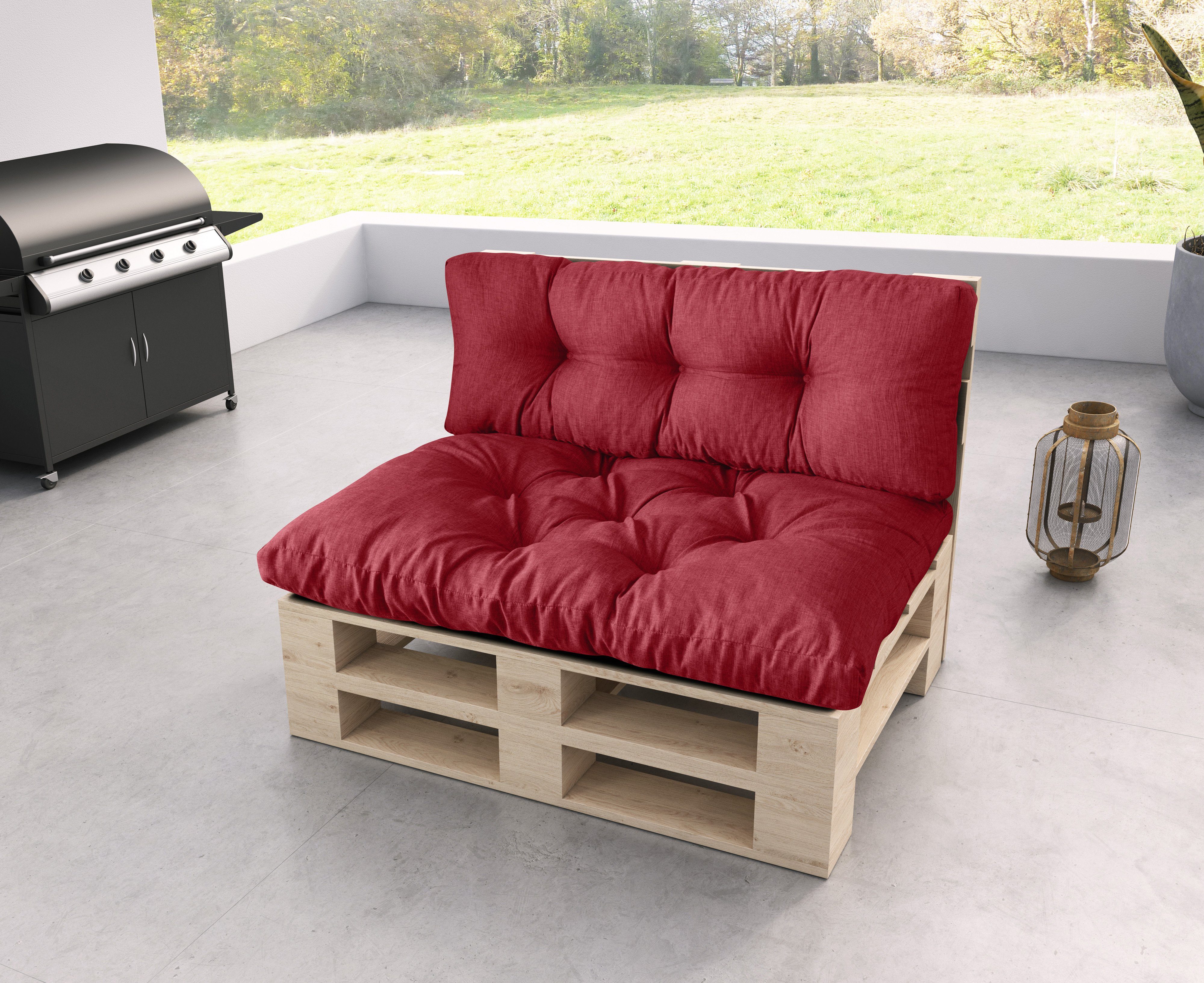 sunnypillow Palettenkissen Malmo - Set Sitzkissen 120x80x12 + Rückenkissen 120x40x15, palettenmöbel palettencouch polsterauflage