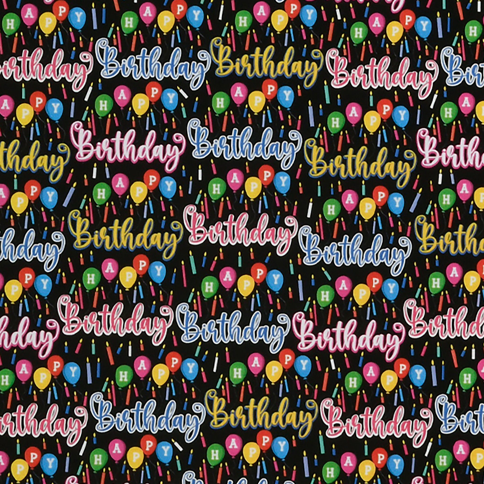 Star Geschenkpapier, Geschenkpapier Happy Birthday Motiv 70cm x 2m Rolle Schwarz / Bunt