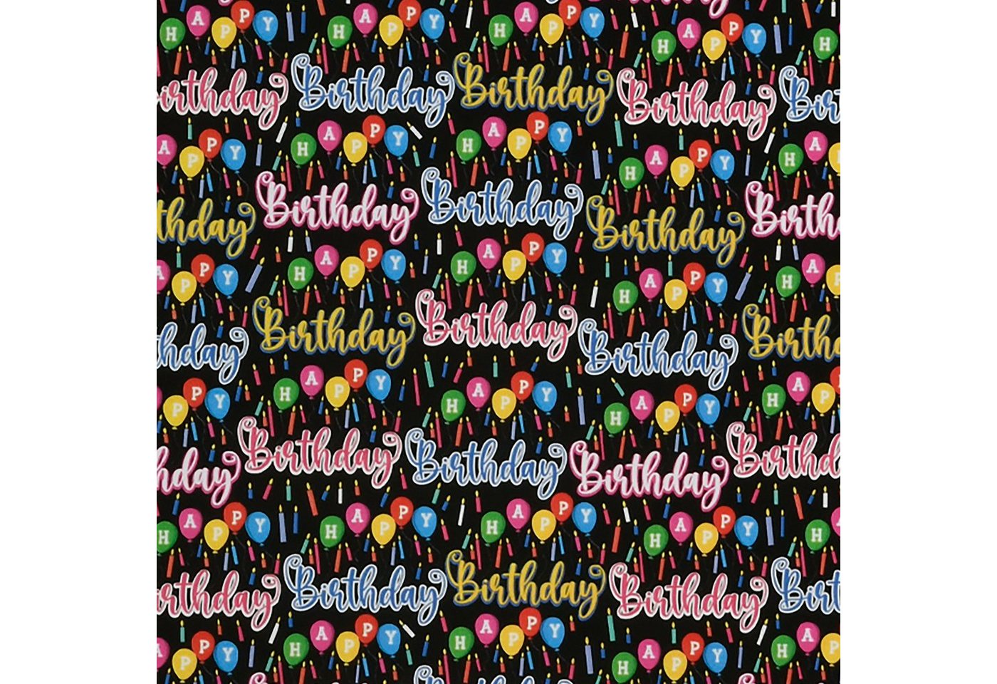 Star Geschenkpapier, Geschenkpapier Happy Birthday Motiv 70cm x 2m Rolle Schwarz / Bunt
