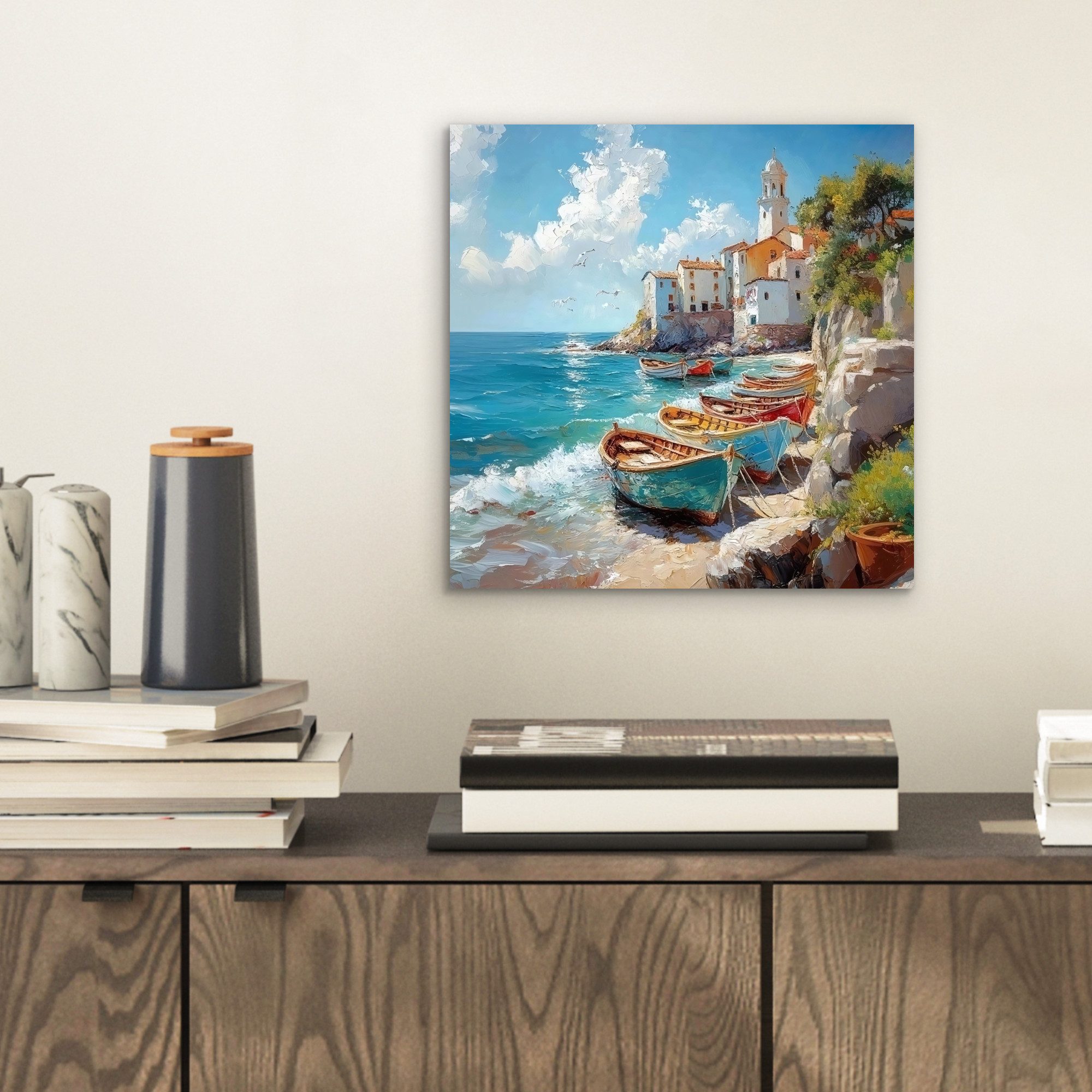 MuchoWow Metallbild Boote - Felsen - günstig online kaufen