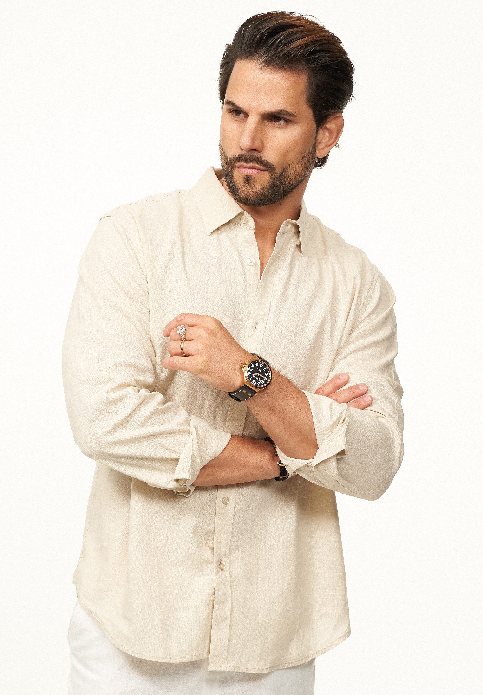 DAILY COTTON Langarmhemd aus 100% Leinen im Regular-Fit Herren Langarm Lein günstig online kaufen