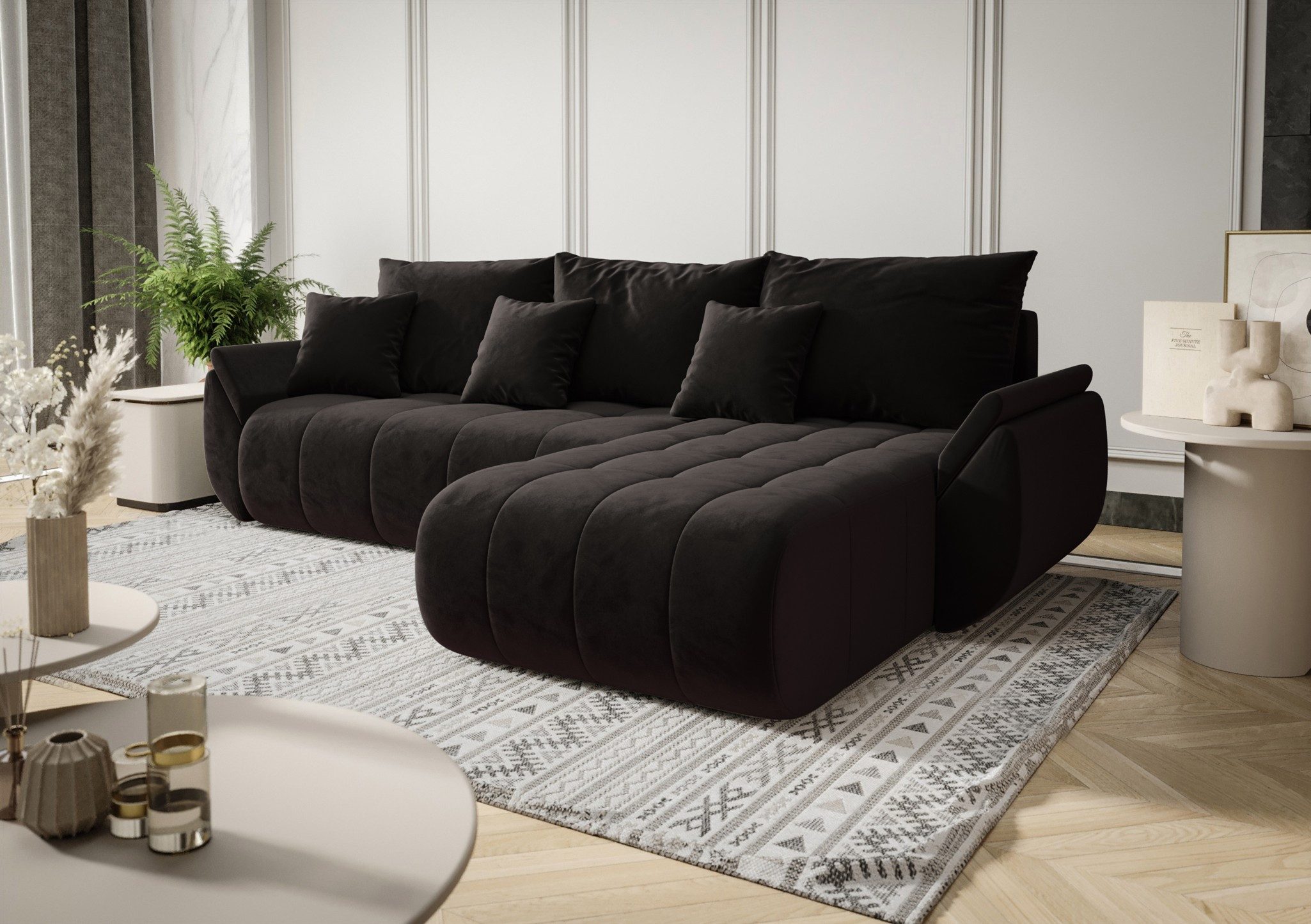 Fun Möbel Ecksofa Sofa Schlafsofa AKITA Stoff Monolith, inkl. 3 Zierkissen, inkl. Bettkasten