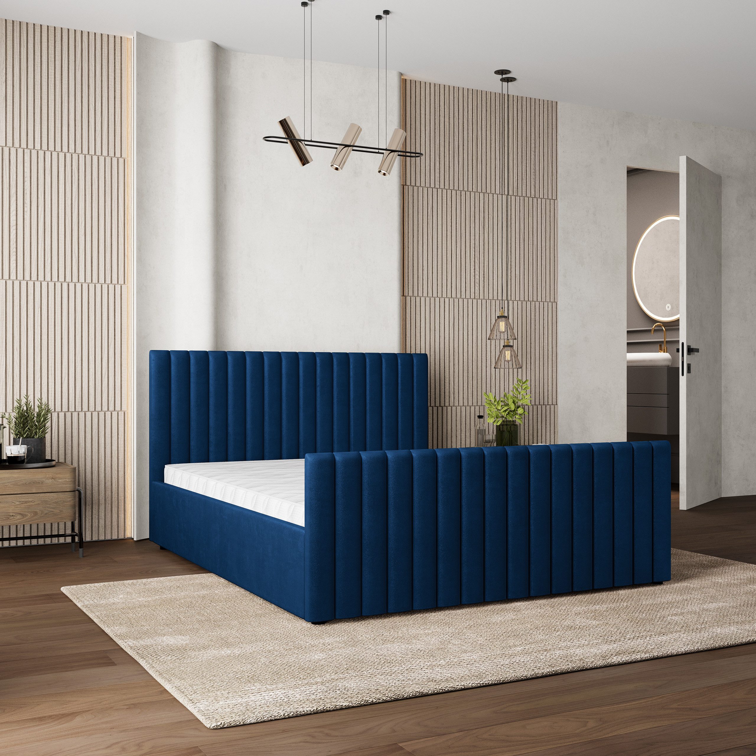 Masseno Polsterbett CANOVA 140x200 cm blau (mit Bettkasten und Lattenrost)