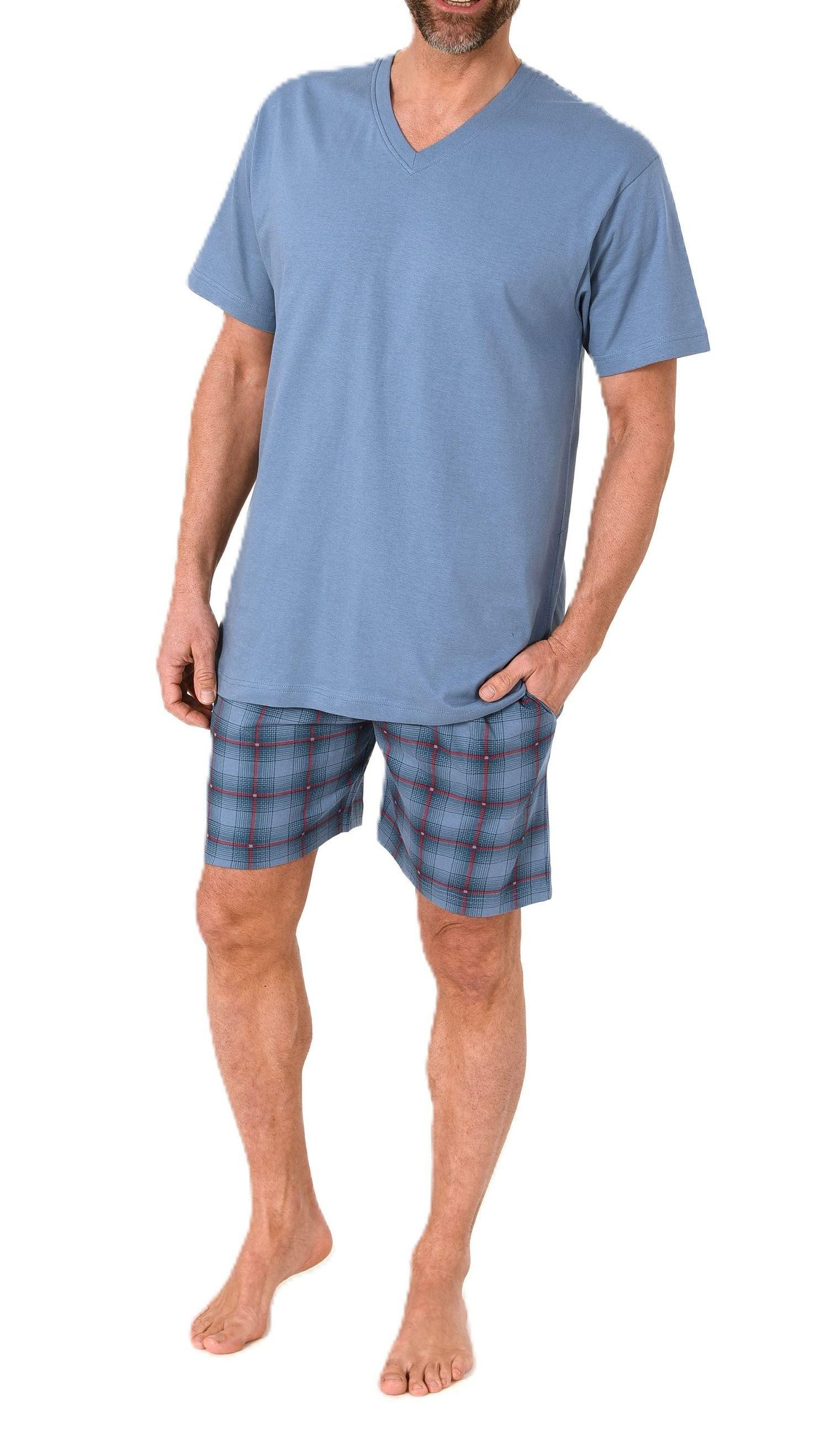 Pyjama Normann Herren kurzarm Schlafanzug Shorty mit karierter Hose
