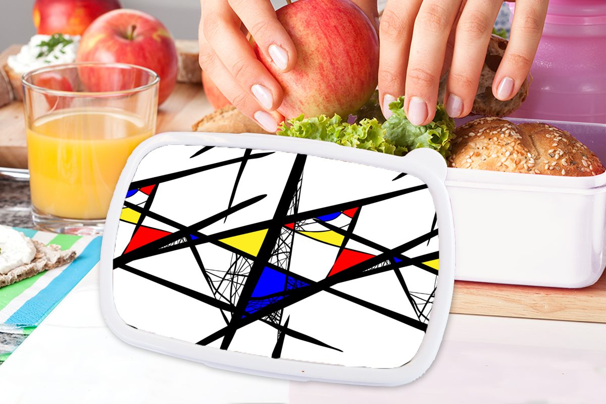 - und Muster Abstrakt (2-tlg), und - weiß Lunchbox Brotdose, Jungs MuchoWow Kunst, Kinder für Kunststoff, Erwachsene, für Mädchen Brotbox
