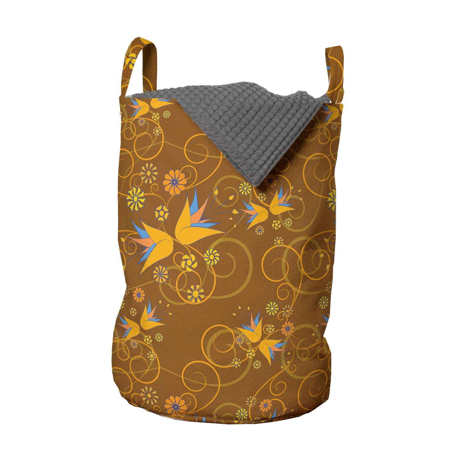 Abakuhaus Wäschesäckchen Wäschekorb mit Griffen Kordelzugverschluss für Waschsalons, Blumen Glockenblume und Strudel