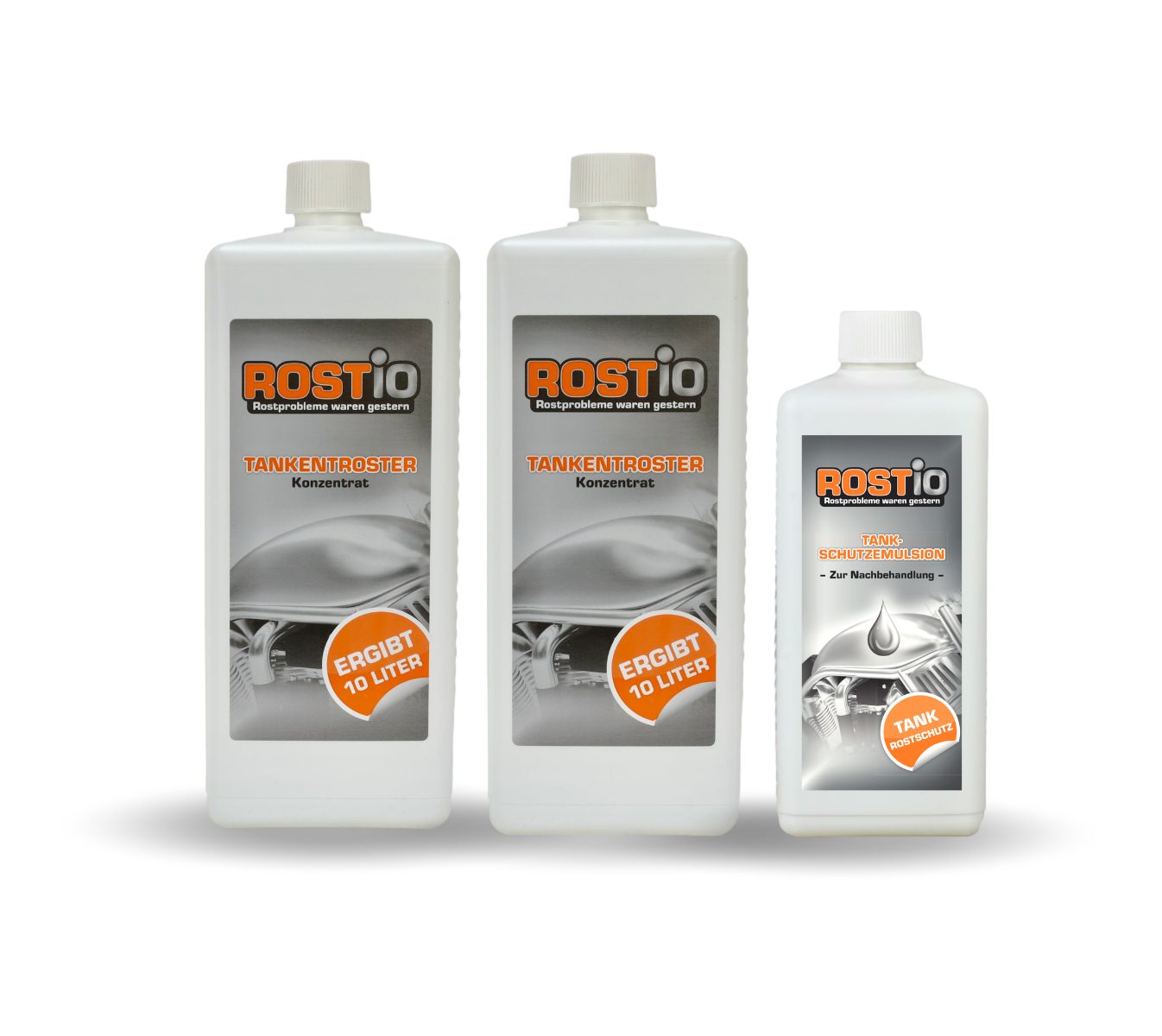 Rostio Tankentroster Set - 2x1 Liter Konzentrat + 500ml Schutzemulsion Rostentferner (2 Liter Rostio Tankentroster ergeben 20 Liter Tankentroster)