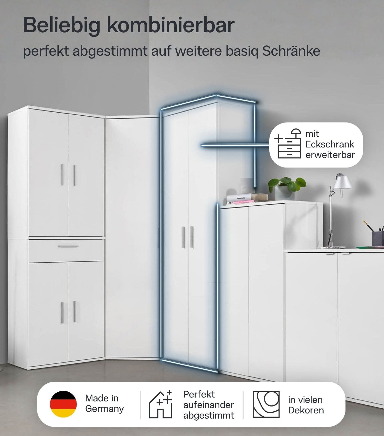 mokebo Mehrzweckschrank Der Lange (60x180 cm, mit 4 Einlegeböden) Made in Germany, Aktenschrank, Flurschrank, Schuhschrank in Grau