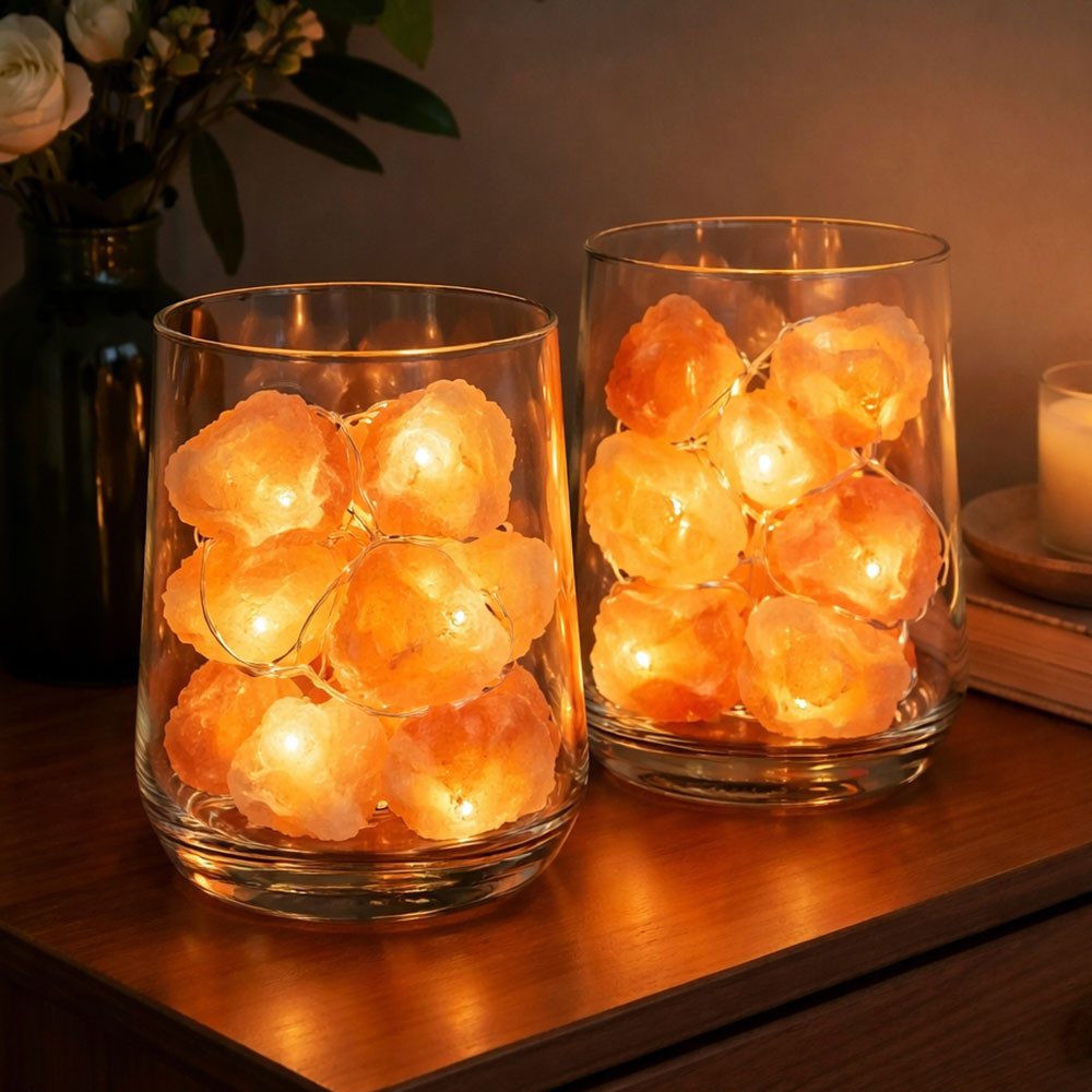 GLOBO LIGHTING LED Dekolicht, LED-Leuchtmittel fest verbaut, Warmweiß, Lichterkette 20x LED Salzkristalle Salzlichterkette Dekolampe