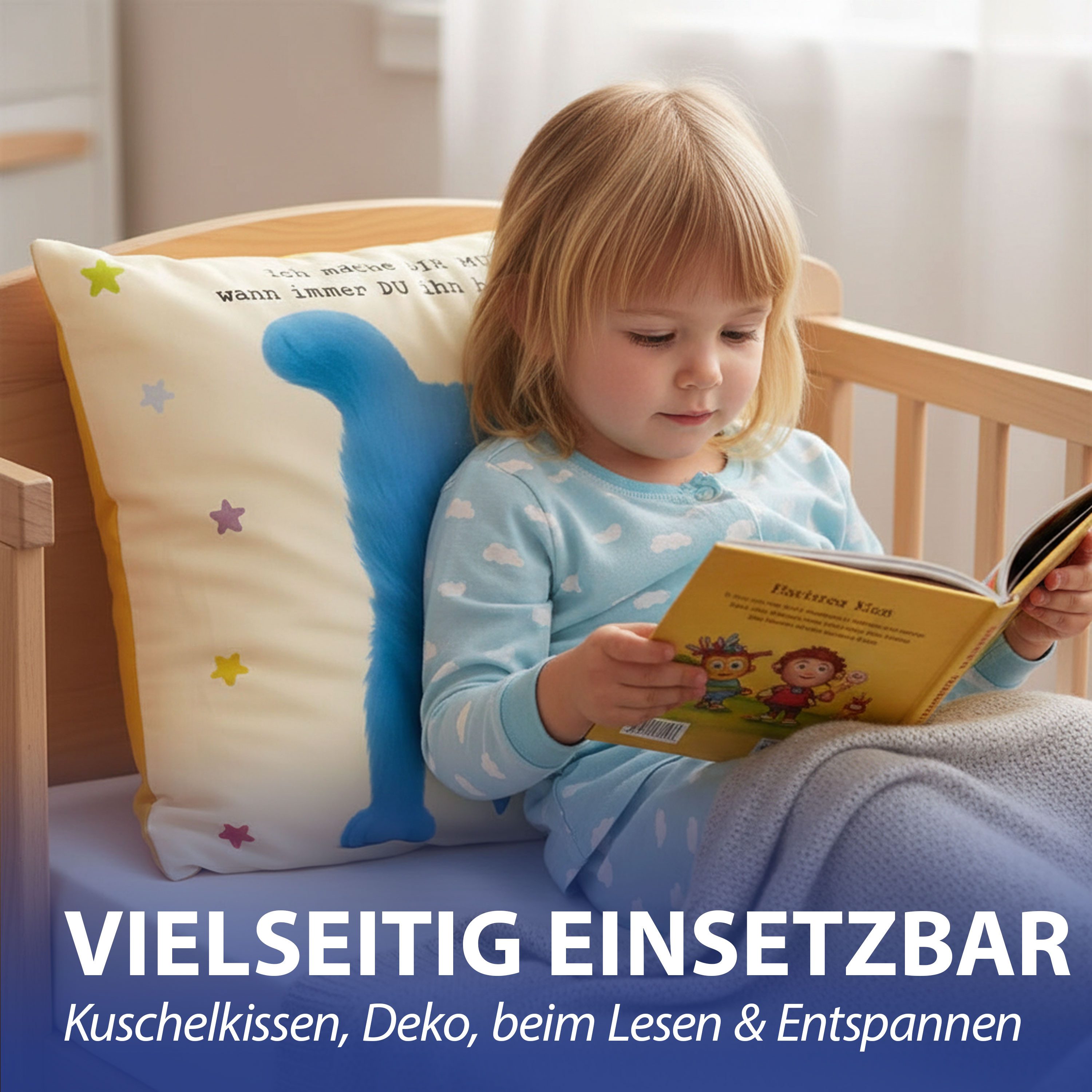 CEPEWA Dekokissen Kissen Mutmacher gelb 40x40cm Baumwolle PES-Füllung180g Reißverschluss – Bild 5 von 5