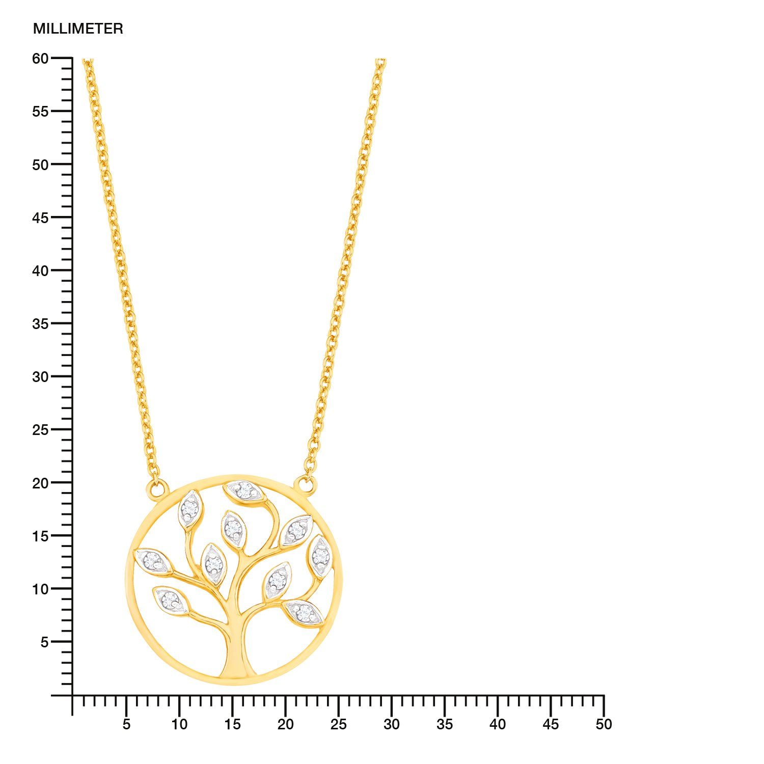 Amor Silberkette für Damen, 925 Sterling (1-tlg., Zirkonia mit synth., Kette Anhänger) Lebensbaum Silber