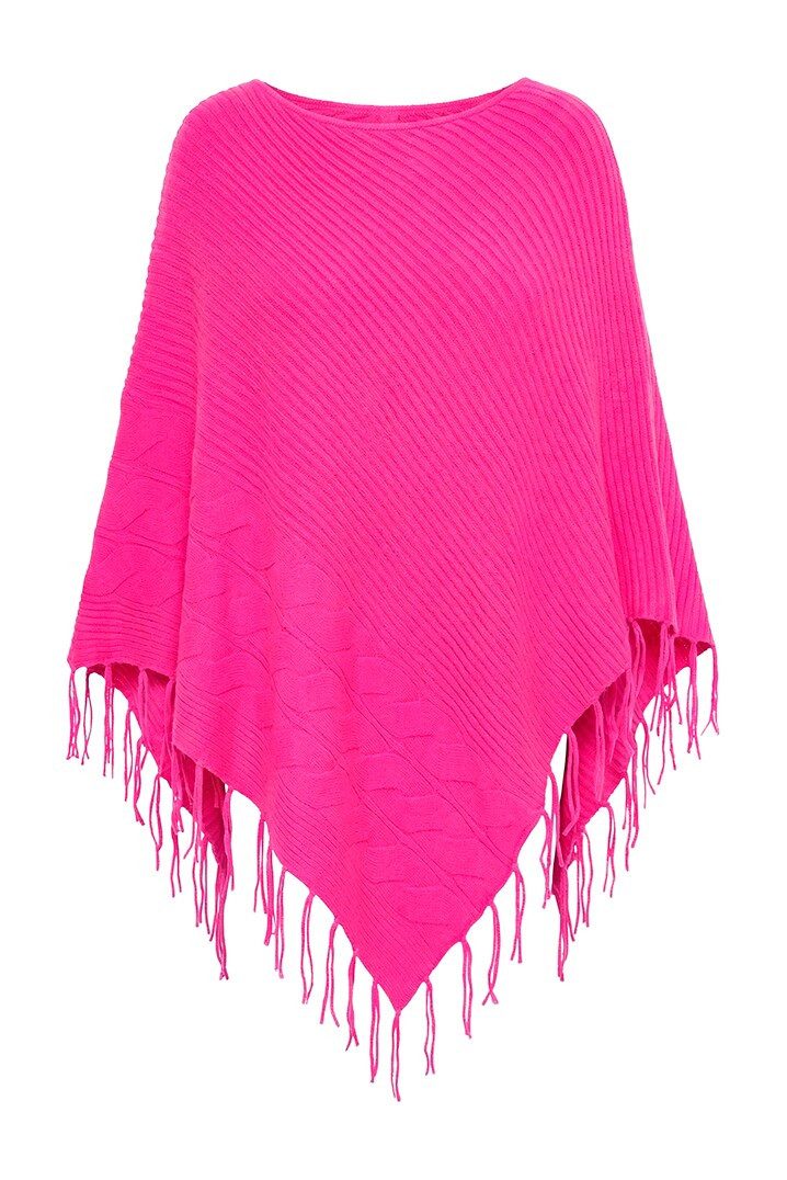 MIAMODA Pullunder Poncho oversized Feinstrick Zopfmuster Fransen