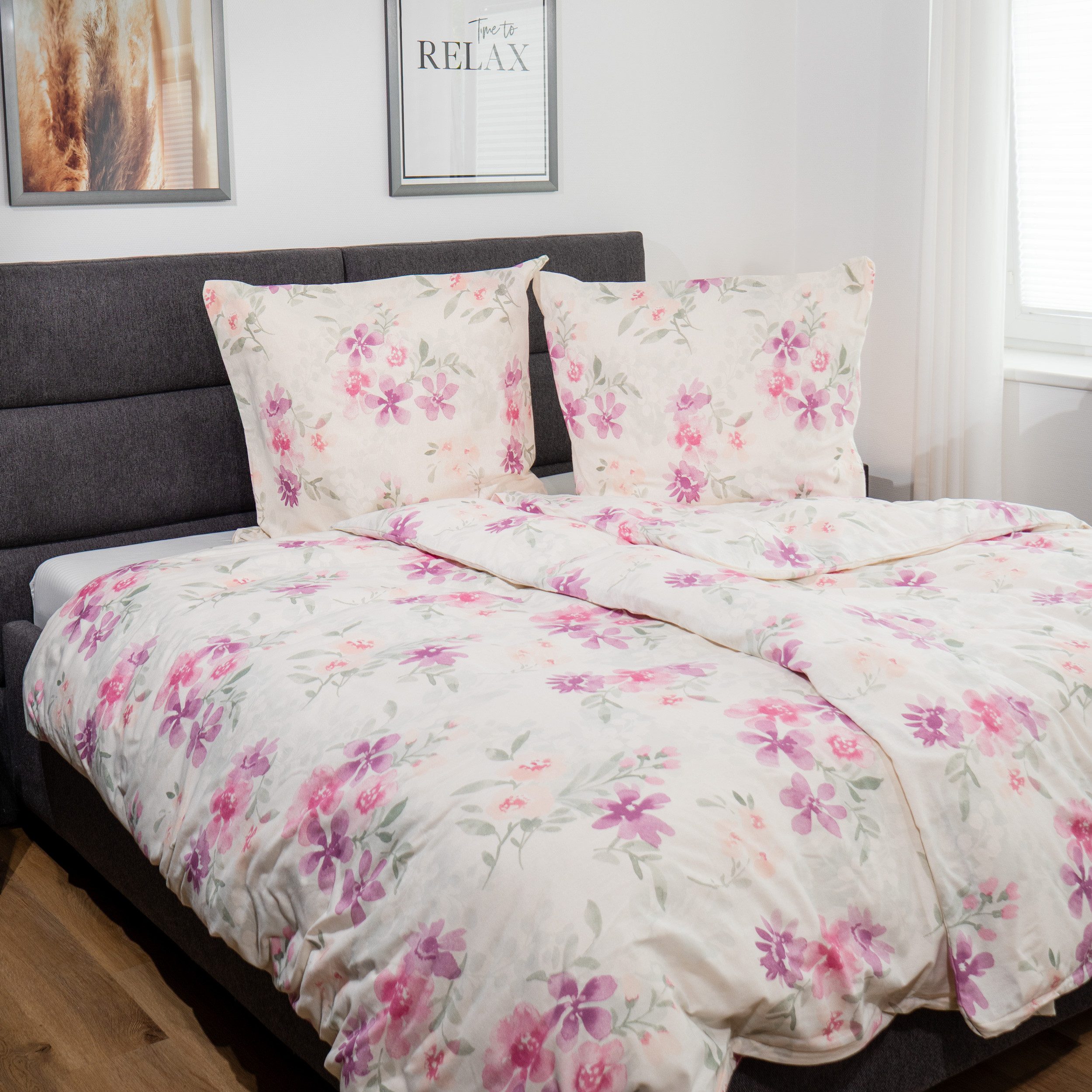 DOBNIG Bettwäsche Flanell, Flanell, 2 teilig, rosa Blümchen, weißer Hinterg günstig online kaufen