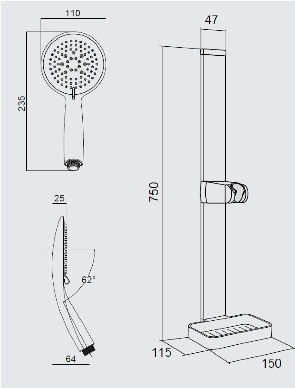 Euroshowers GmbH Duschbrause Duschstange ohne Bohren mit Duschkopf 3M Klebemontage Chrom, Zum Kleben – Bild 5 von 5