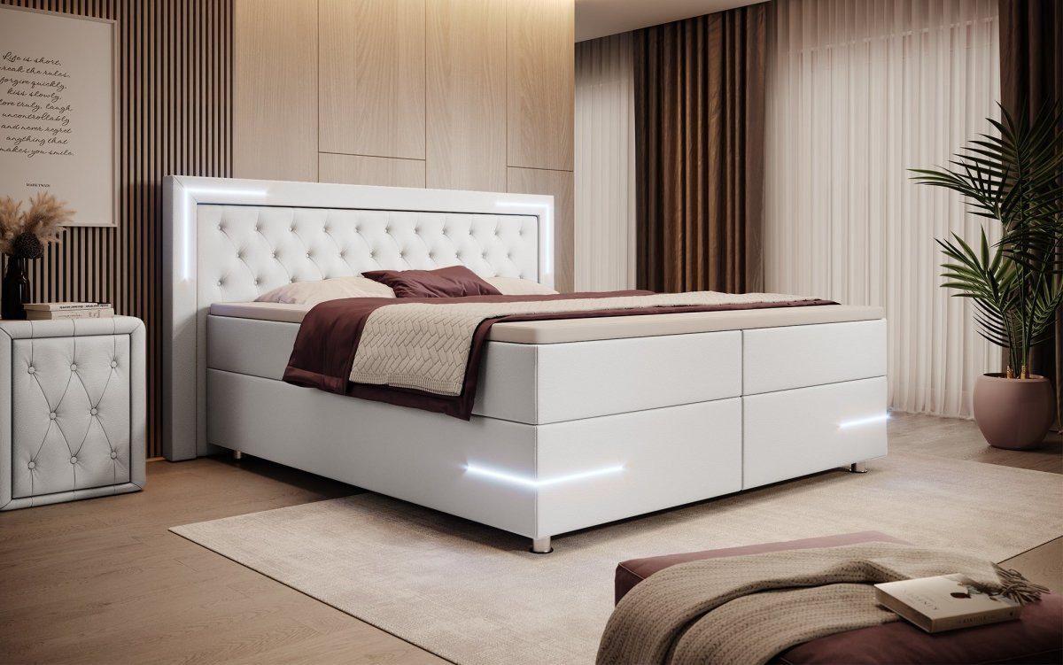 Luxusbetten24 Boxspringbett Verona, mit LED-Beleuchtung und Kunstlederbezug