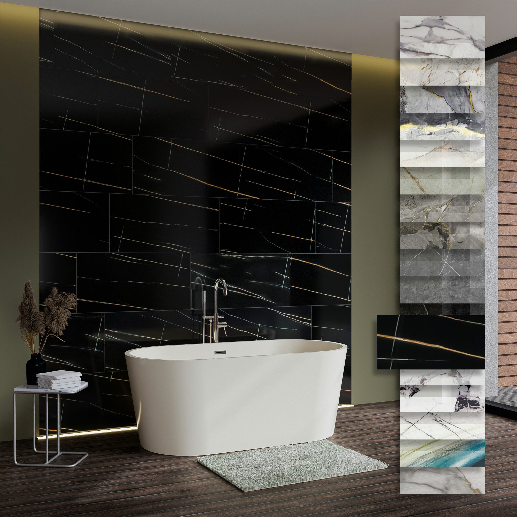 Hexim Wandpaneel, (Marmoroptik 1 Stück 78x39cm SPC Kunststoff Innen & Außenbereich Granit Steinoptik - Duschrückwand Küchenrückwand Wohnzimmerwand schwarz (0,30m² 8271) A-Serie)