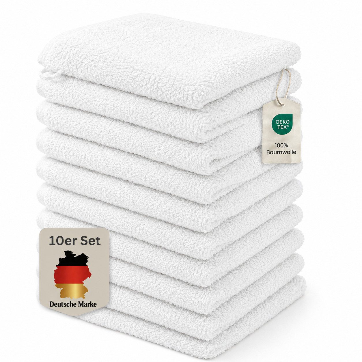 Komfortec Waschhandschuh 10er Set, Waschlappen, Saugfähig & Hautfreundlich, (Set, 10-St), Weich, 100% Baumwolle, 16x21 cm