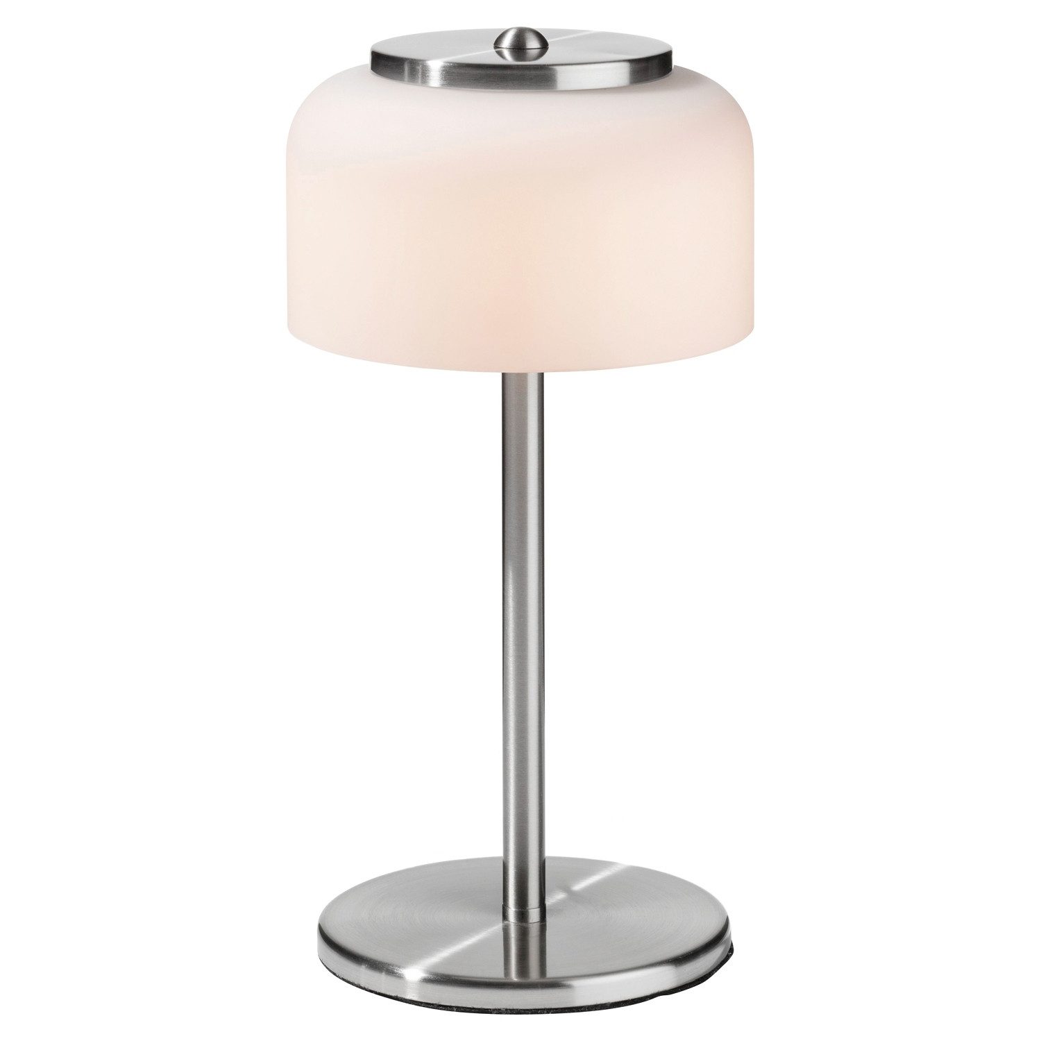 casa NOVA LED Tischleuchte Tischlampe PISA, 1-flammig, Nickelfarben, Weiß, LED fest integriert, Extra-Warmweiß, H 33 cm, Metall, Lampenschirm aus Glas