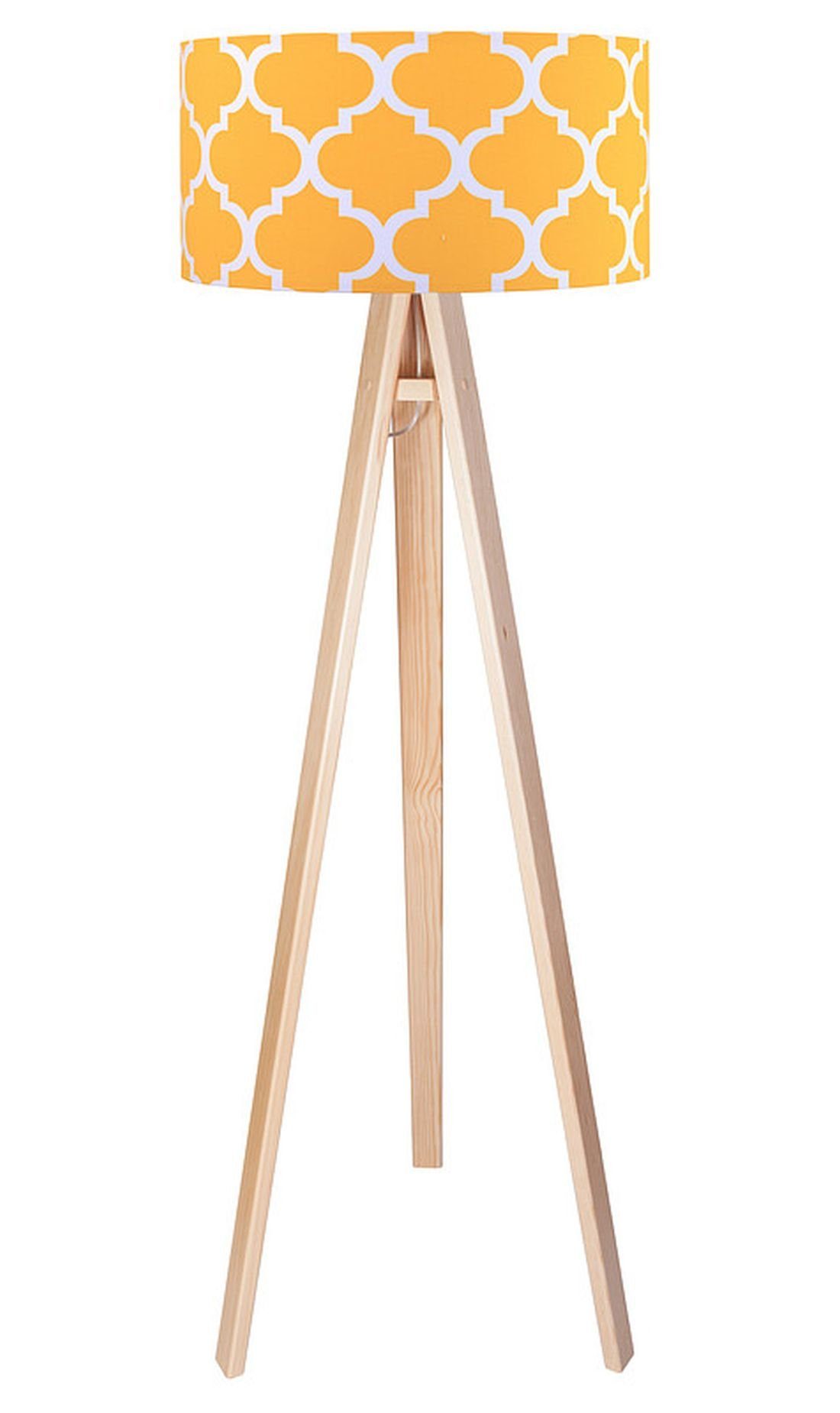 Licht-Erlebnisse Stehlampe ERIK, ohne Leuchtmittel, Dreibein Stehleuchte Orange Weiß Stoffschirm Holz Dreibein Wohnzimmer