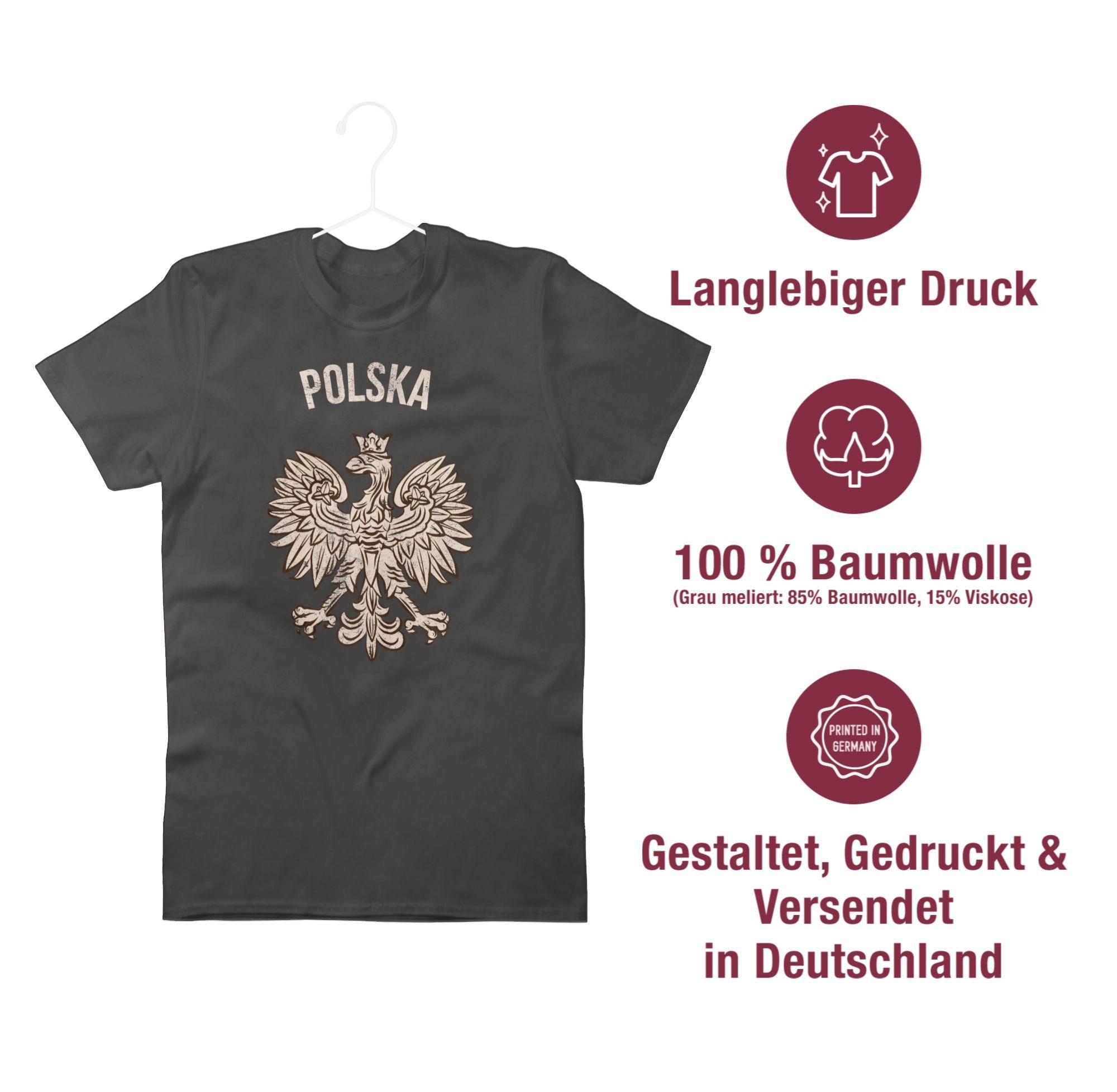 Shirtracer T-Shirt Polska Vintage 2024 Dunkelgrau Fussball 3 EM