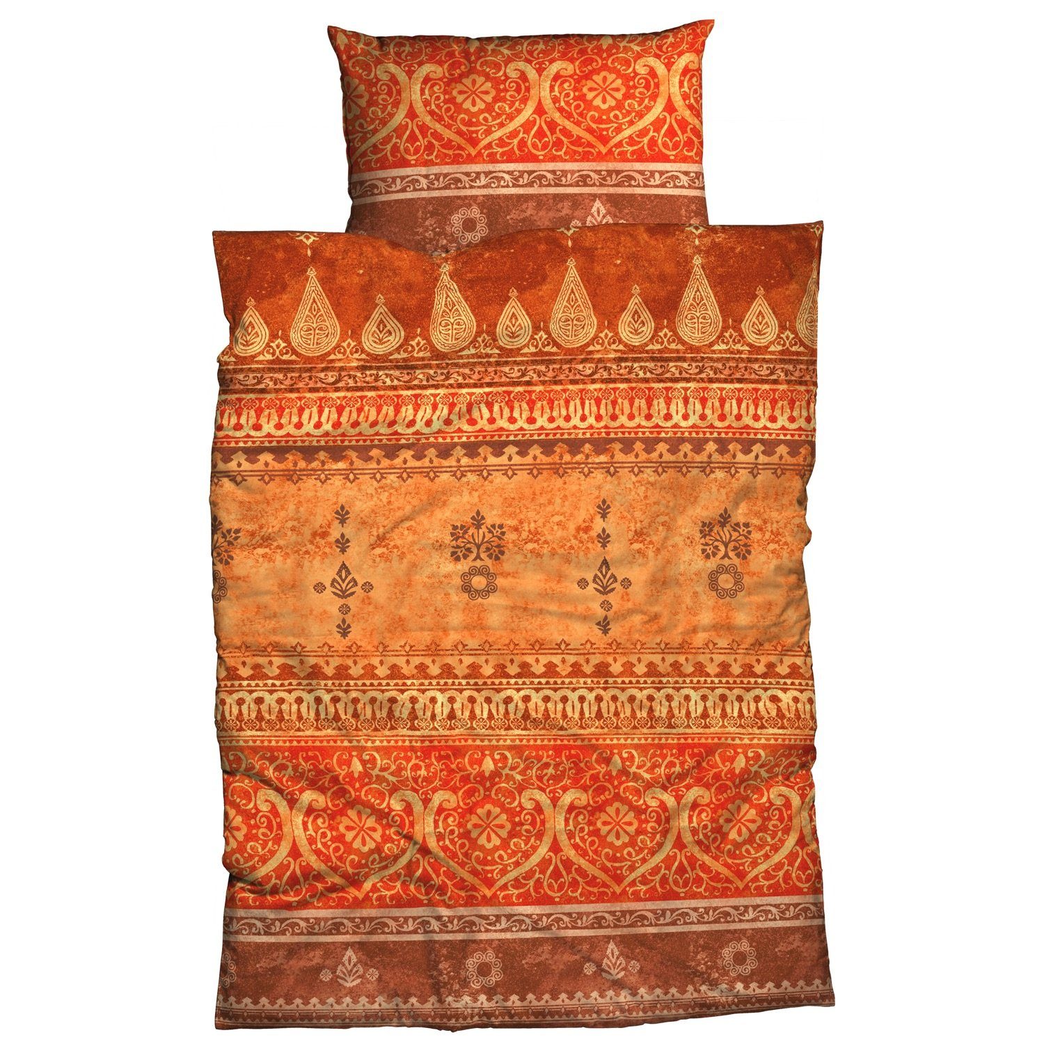 Bettwäsche Indi Terra-Orange Satin, CASATEX, Satin, 3 teilig, Indisch, Orientalisch