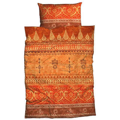 Bettwäsche Indi Terra-Orange Satin, CASATEX, Satin, 3 teilig, Indisch, Orientalisch
