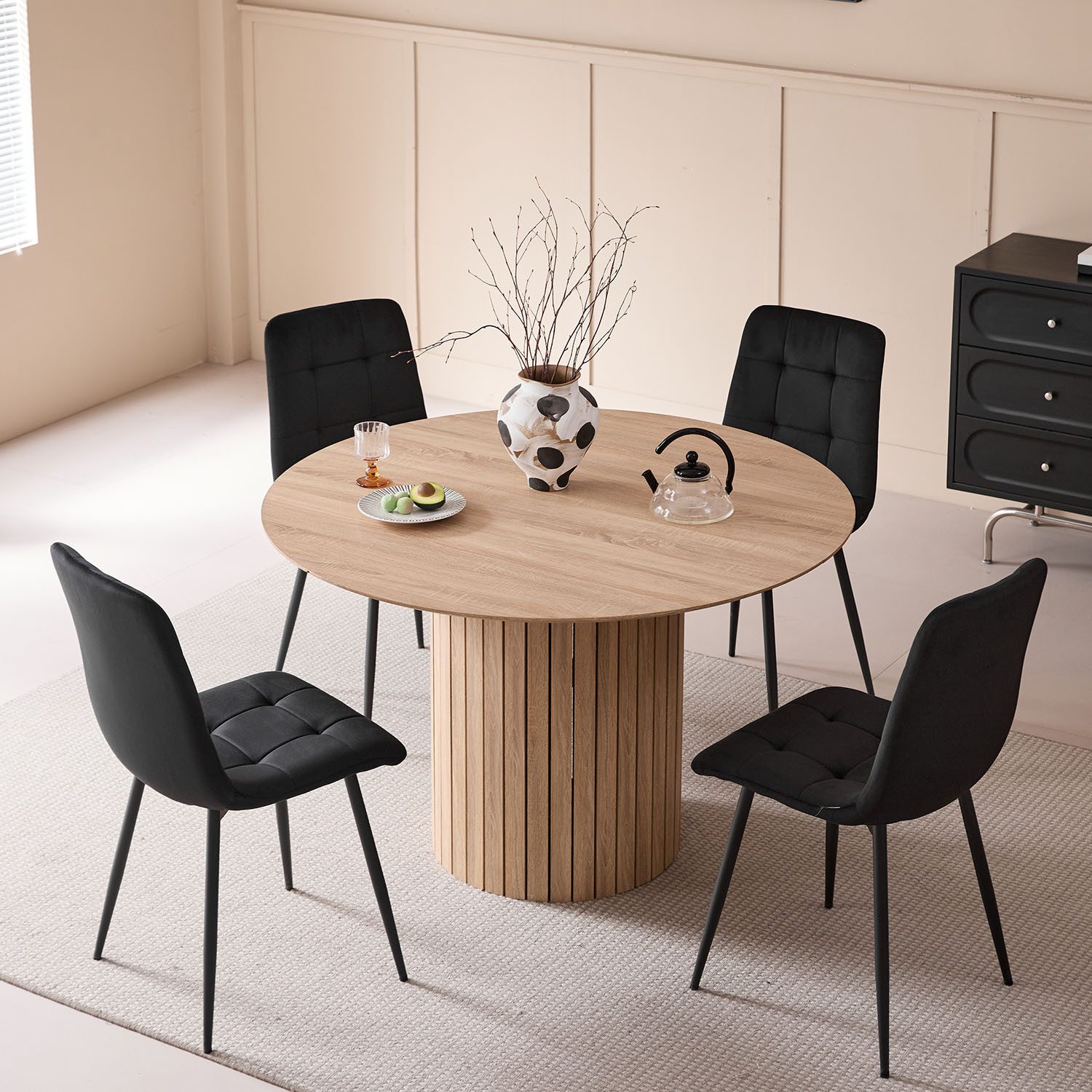 GrandCA HOME Esstisch Runder Küchentisch im nordischen Stil, Holzmaserung-Design (1-St), aus MDF, 120 × 76 cm, Hellbraun/Dunkelbraun