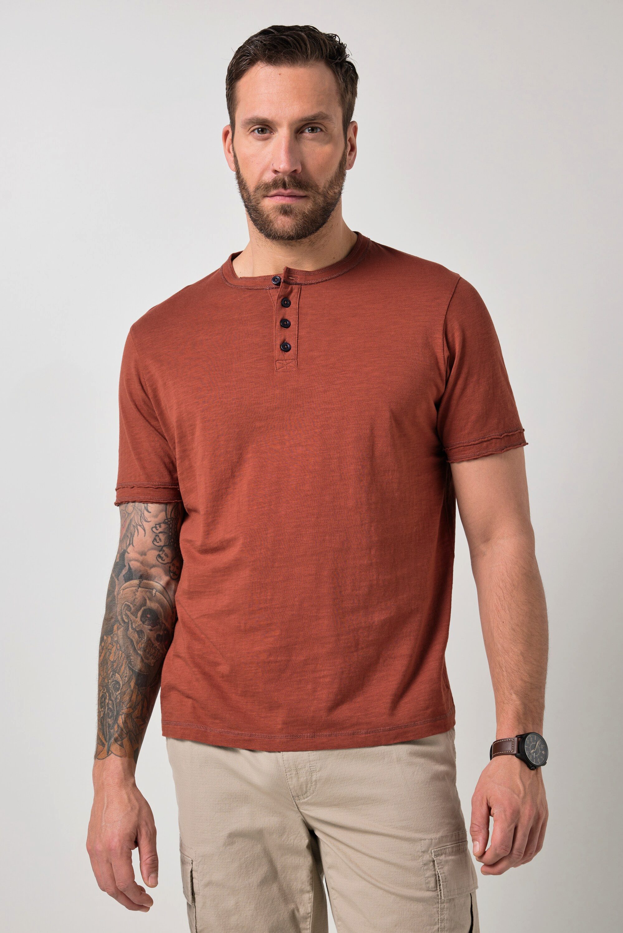 T-Shirt Henley Halbarm Vintage Look bis 8 XL
