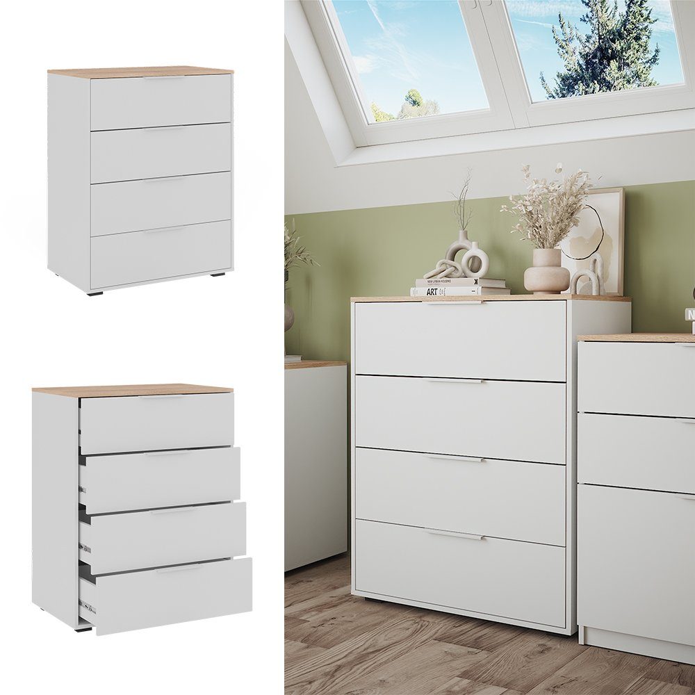 Vicco Kommode Betti, Weiß/Sonoma, 80 x 101.9 cm mit 4x Schublade (1 St)