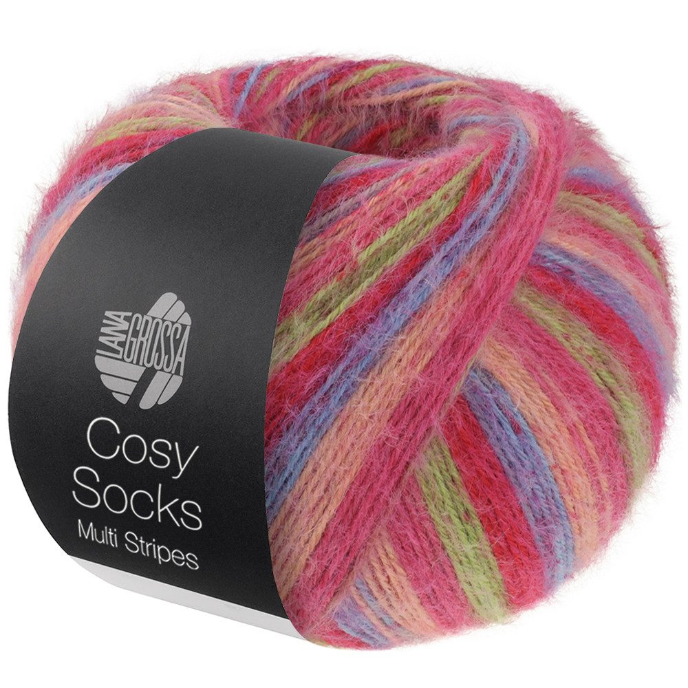 LANA GROSSA Meilenweit 100 g COSY SOCKS MULTI STRIPES Häkelwolle, 400 m (Flauschige Sockenwolle mit Merinowolle mit besonderem Druckeffekt, waschmaschinenfest), 100 g