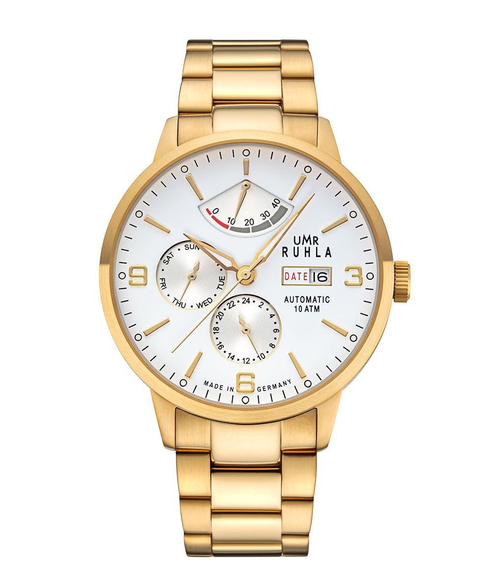 UMR Ruhla Automatikuhr 80274M Herren 42 mm IP-Gold Edelstahlband 10 ATM Made in Germany