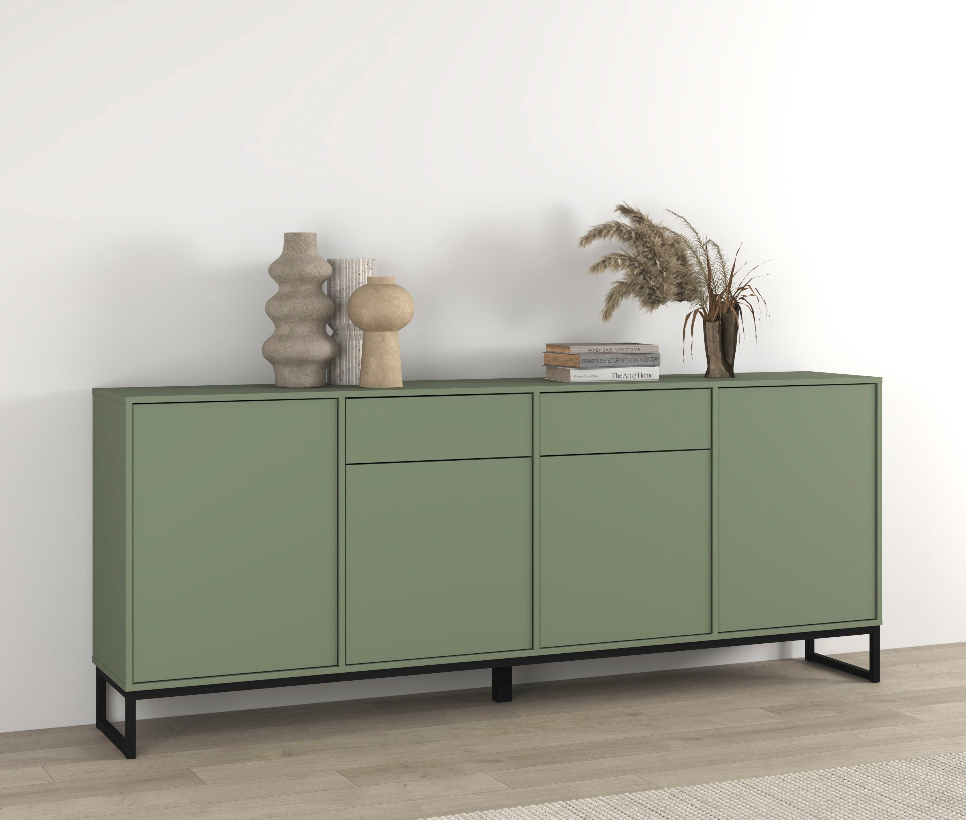 OTTO home Sideboard Loft, Breite 208,5 cm, grifflose Kommode 4 Türen/2 Schubkästen., Schubladenschrank mit viel Stauraum, Einlegeböden verstellbar