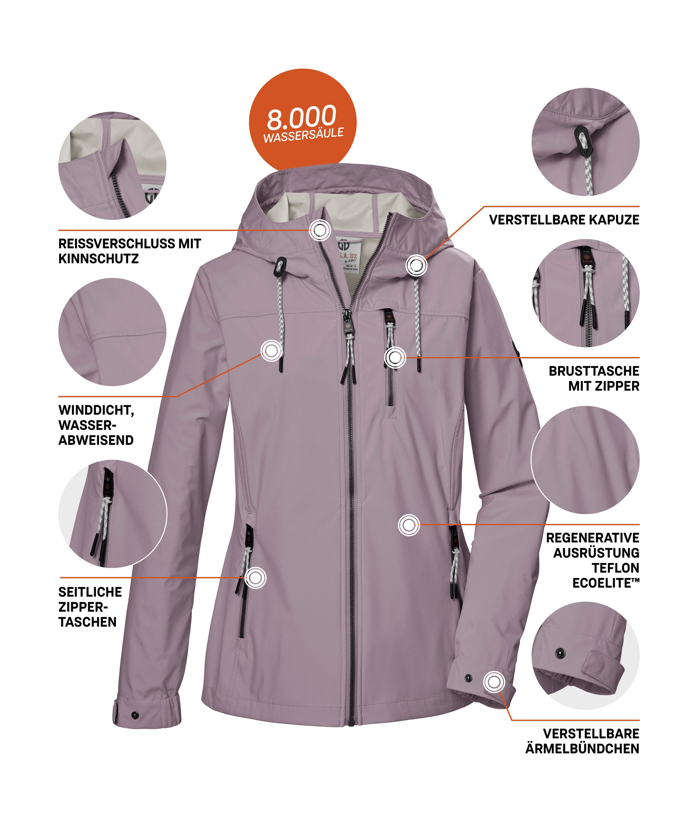G.I.G.A. DX by killtec Softshelljacke GS 74 WMN SFTSHLL JCKT Damen Softshelljacke, wasserabweisend, winddicht, pflanzenbasiert – Bild 5 von 5