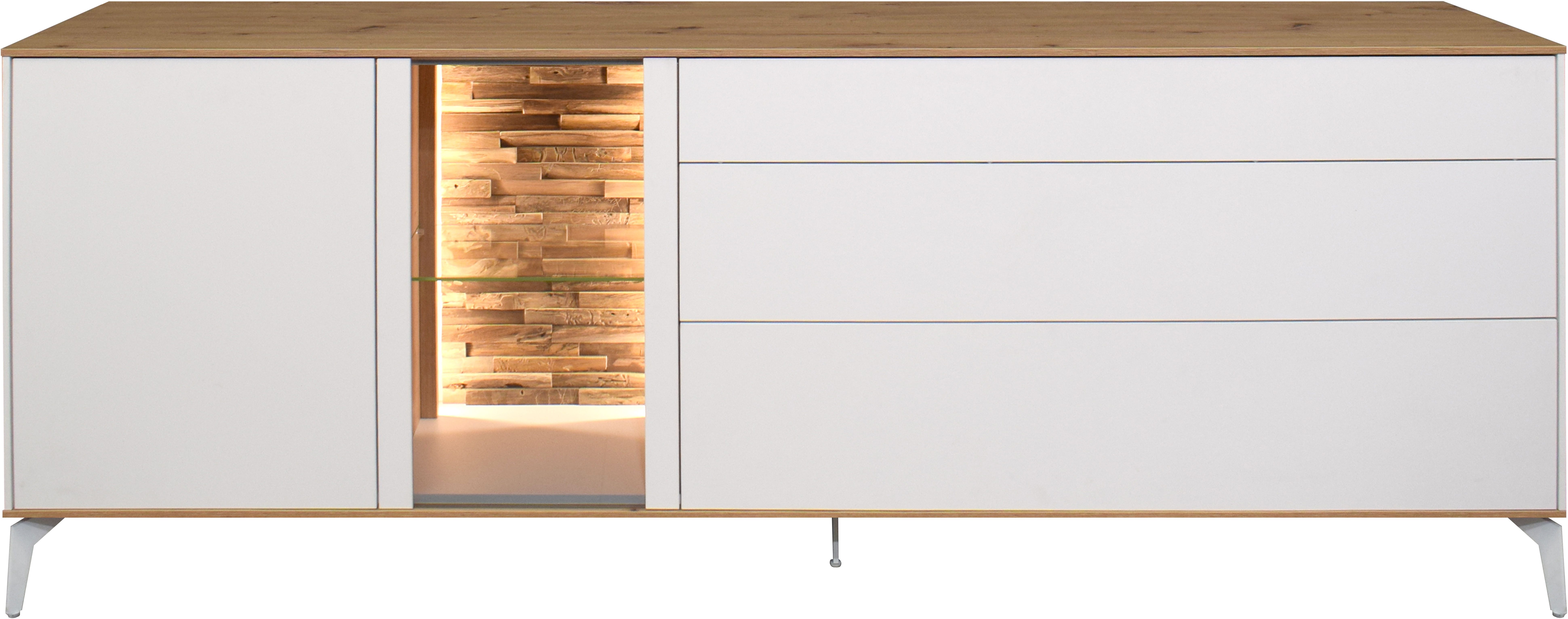Mäusbacher Lowboard, Faro Lowboard B 207 cm, inkl. Beleuchtung, Push to open, Metallfüße