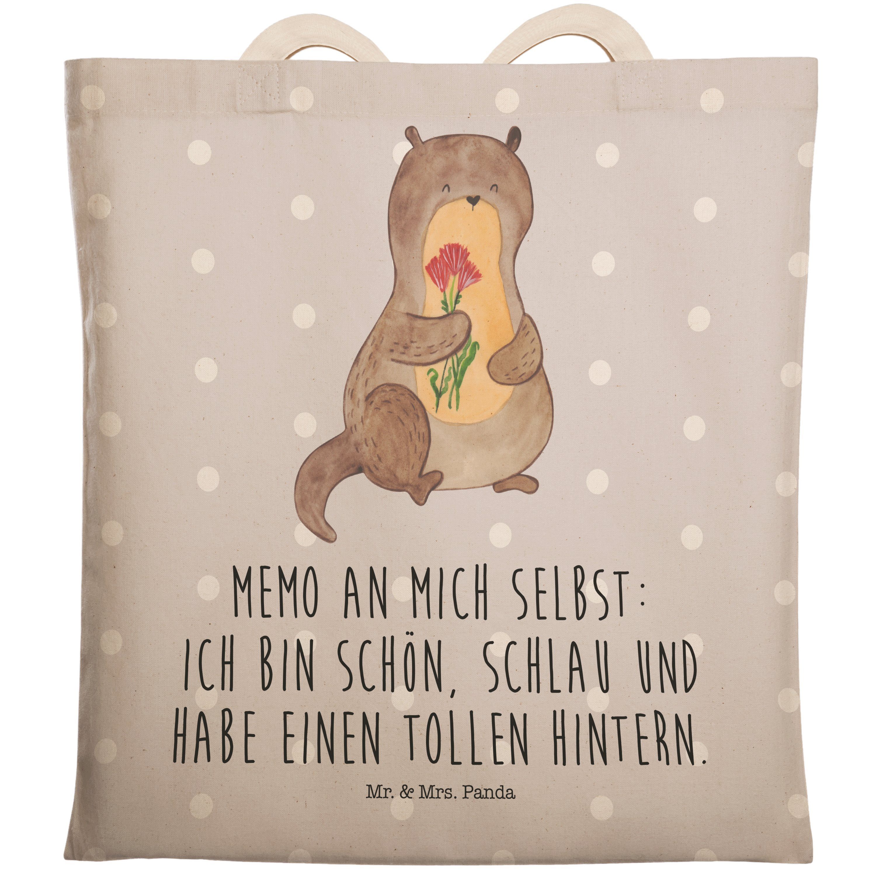 Mr. & Mrs. Panda Tragetasche Otter Blumenstrauß - Grau Pastell - Geschenk, Shopper, niedlich, Fisc (1-tlg)