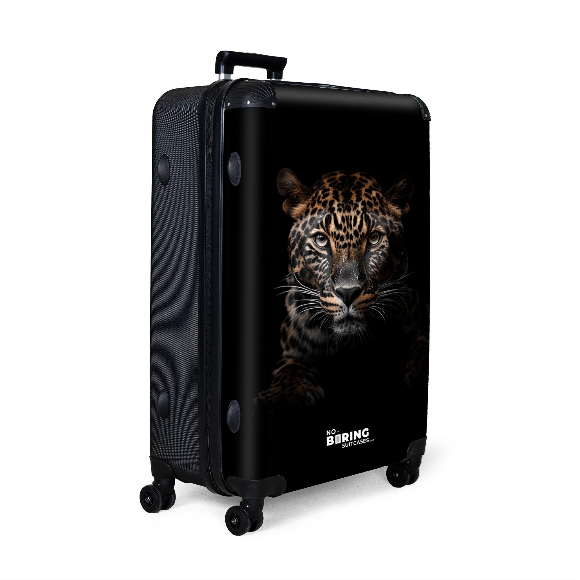 NoBoringSuitcases.com© Hartschalen-Trolley Hellbrauner Pantherkopf auf schw günstig online kaufen