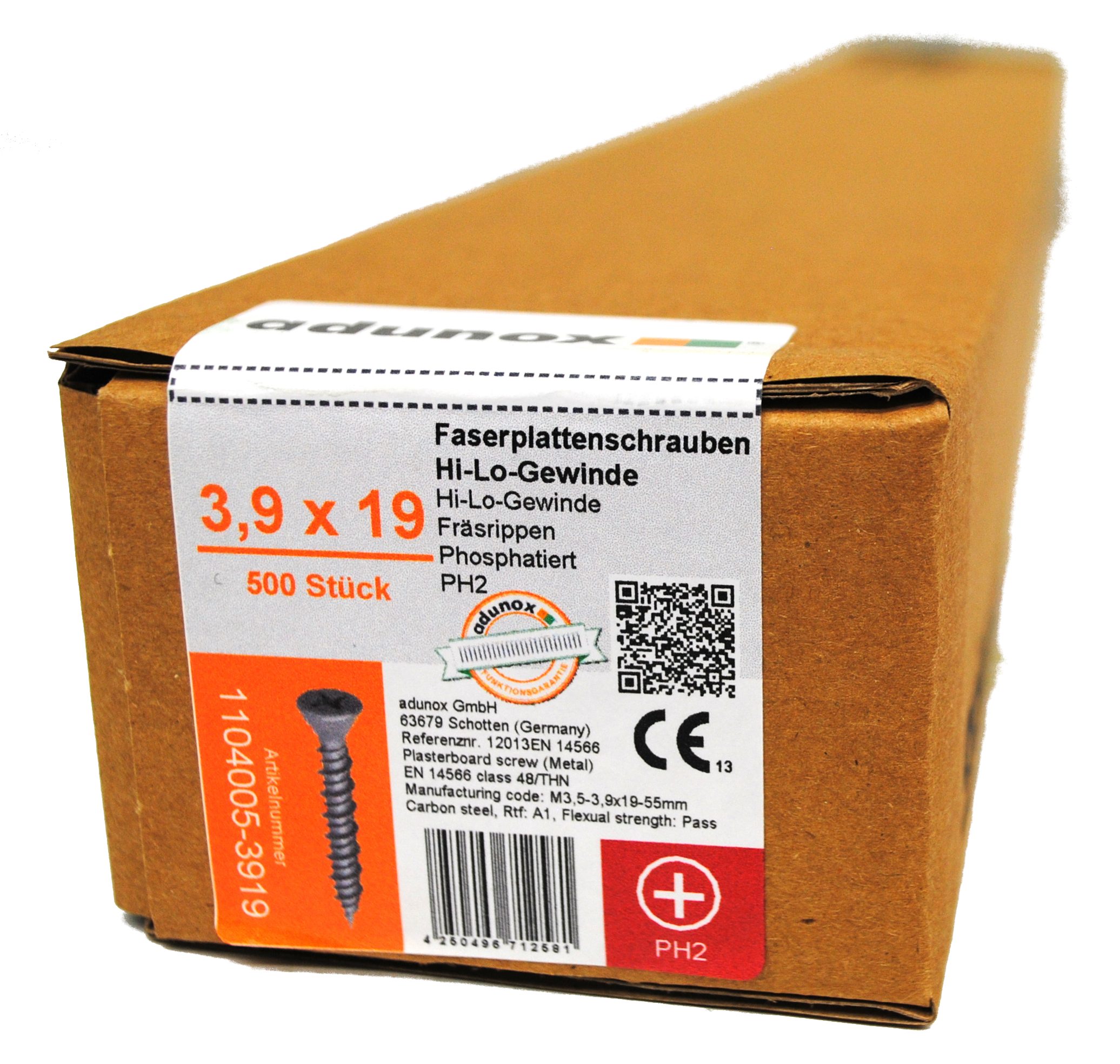adunox Schnellbauschraube Magazinschrauben Faserplattenschrauben Hi-Lo-Gewinde phosphatiert PH2, (500 St)