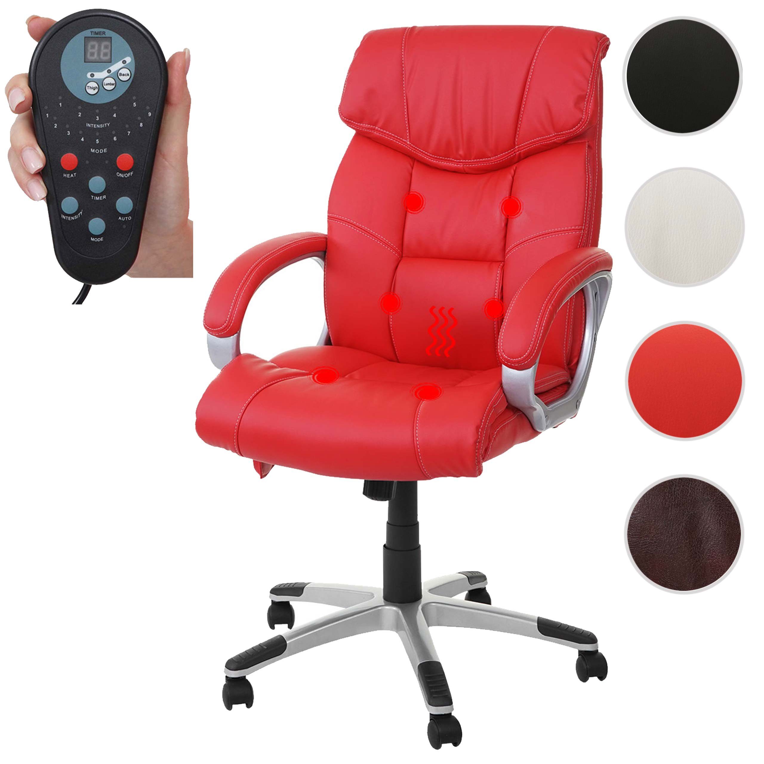 9 rot Schreibtischstuhl Timer 6-Punkt-Massage, Rückenlehne, Heizfunktion Massageprogramme, MCW MCW-A71-M,