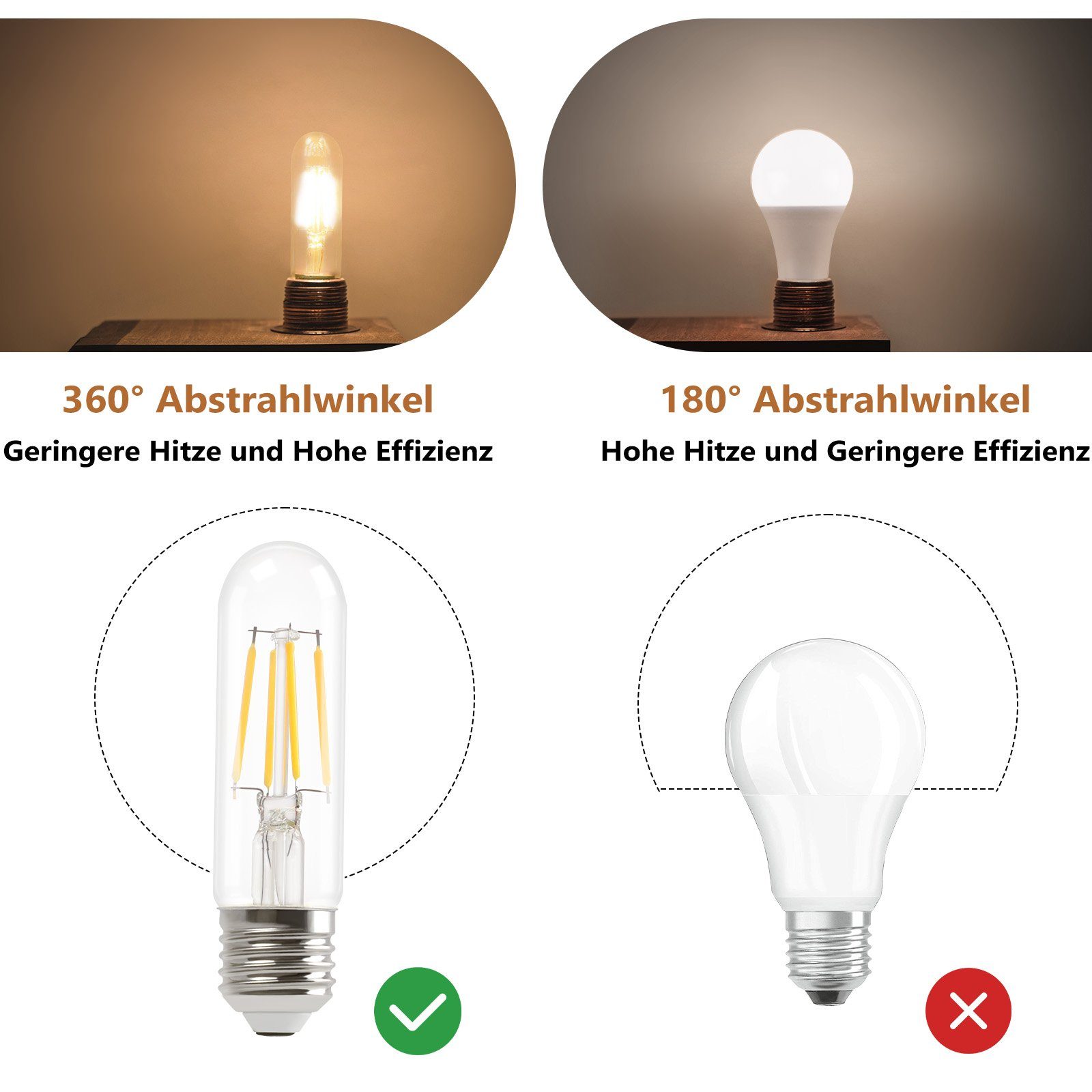 ZMH LED-Leuchtmittel LED Glühbirnen Vintage Lampe Birnen 4W Energiesparlampe, E27, 6 St., 2700k, nicht dimmbar