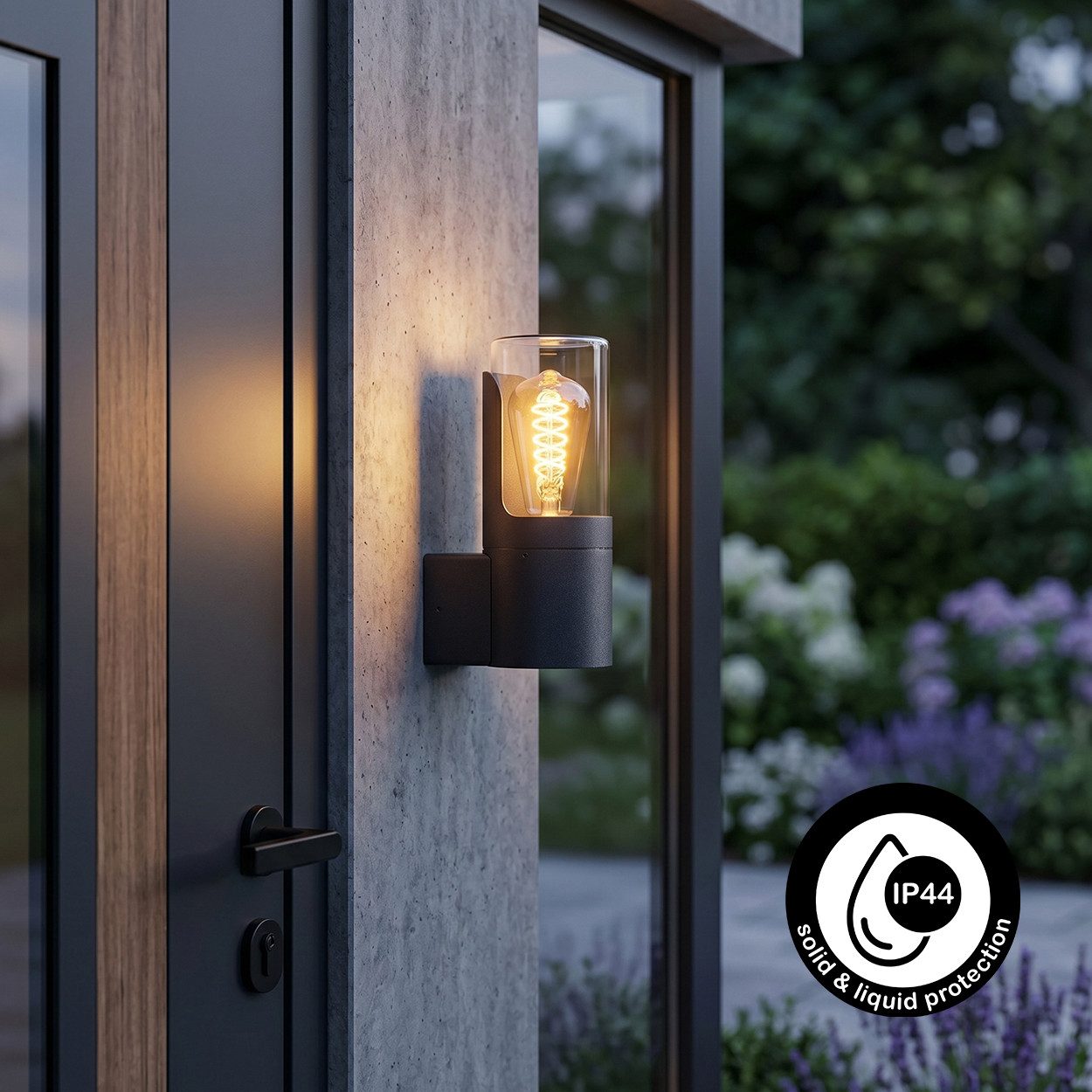 hofstein Außen-Wandleuchte Außenleuchte aus Metall/Glas in Schwarz/Klar, ohne Leuchtmittel, Wandlampe für Terrasse/Hof, 1 x E27, ohne Leuchtmittel, IP44