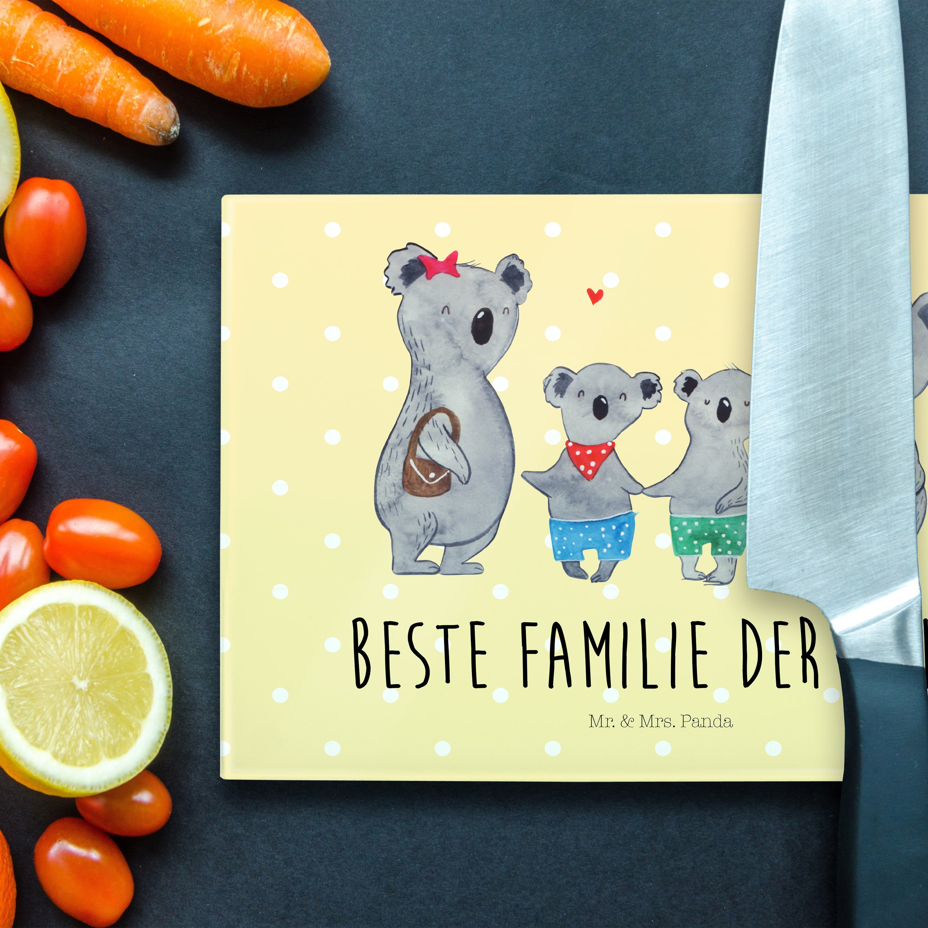 - Servierbrett Koala Mr. Premium Familienlebe, Gelb Pastell Muttertag, & Panda (1-St) zwei Geschenk, Glas, Mrs. Familie -