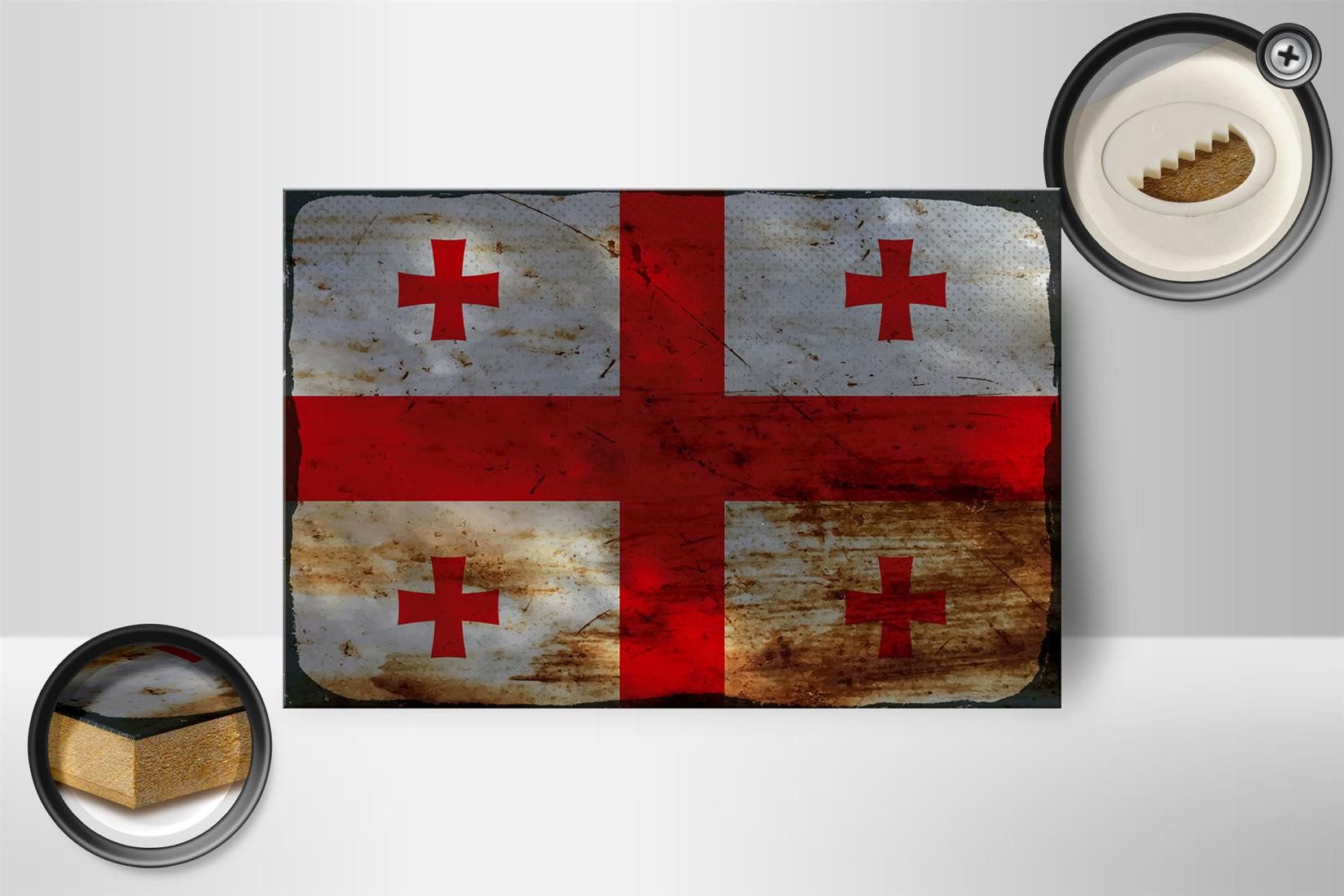 Femer GmbH Holzbild Flagge Georgien 18x12 cm Flag of Georgia Rost, Flaggen (1 St), Glatte Holzfaserplatte (MDF), vorn beschichtet