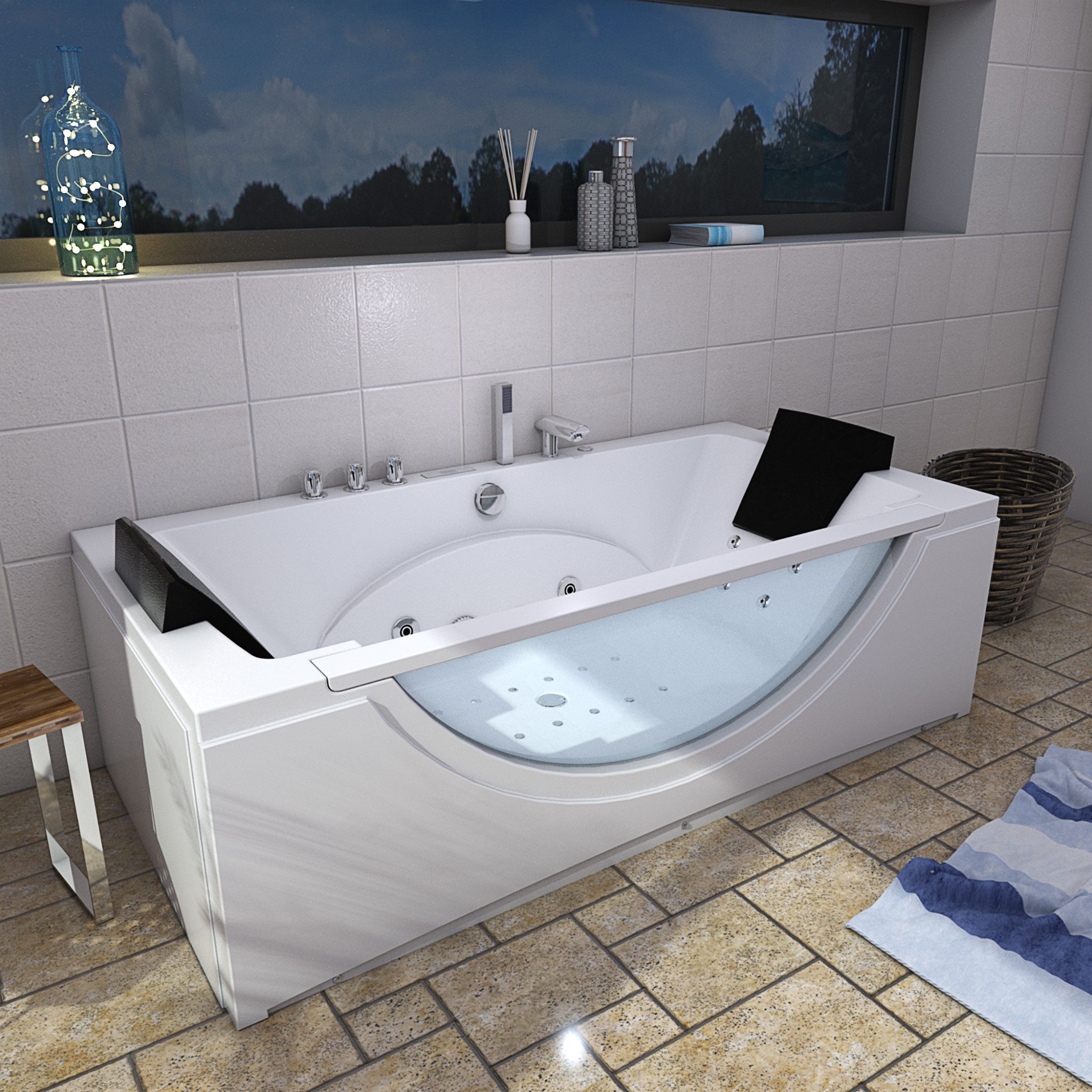 AcquaVapore Whirlpool-Badewanne Whirlpool Badewanne Pool W81H-TH-B-ALL 180x90cm, (1-tlg), mit Ablaufgarnitur