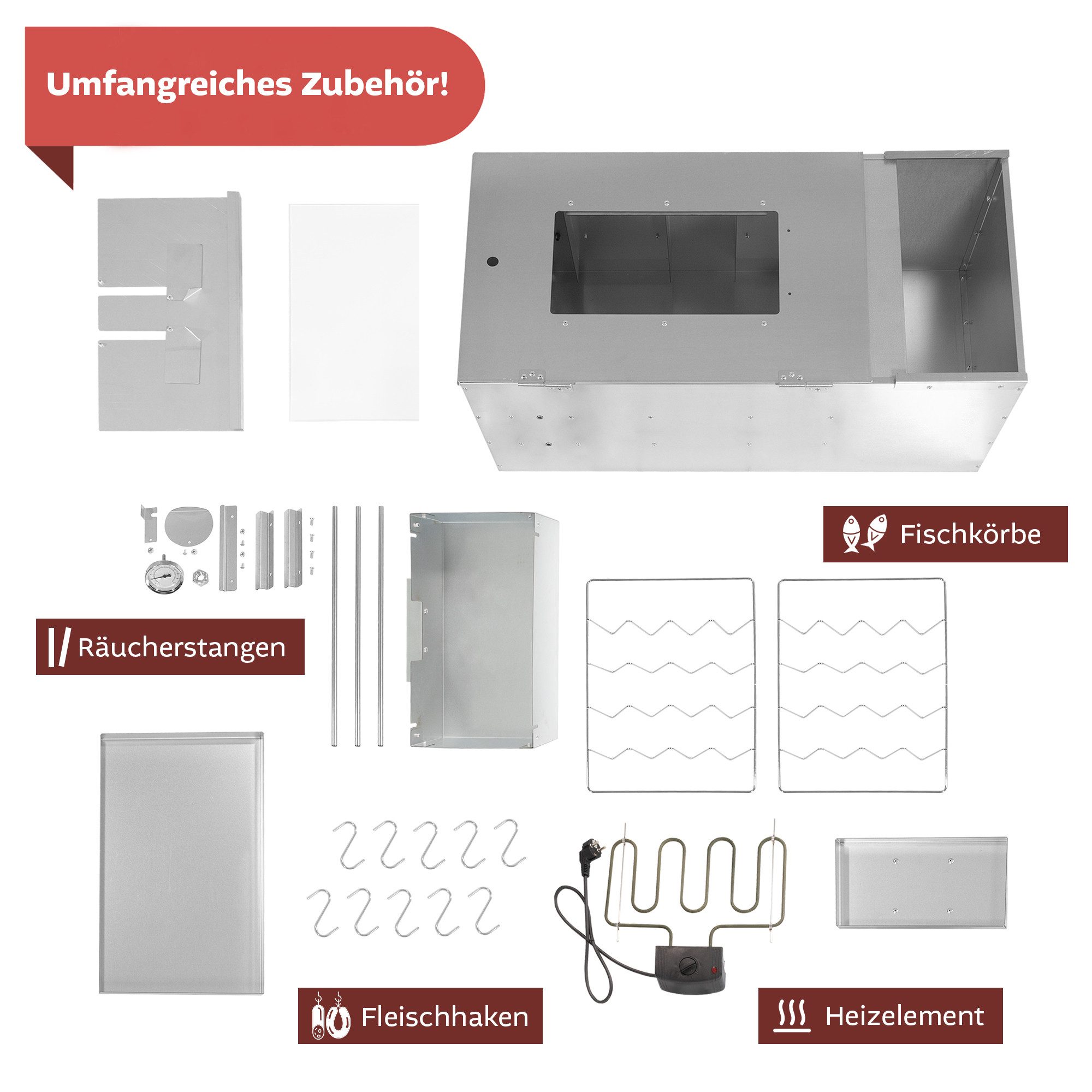 Lemodo Räucherofen Stahl mit 3 Etagen und Heizspirale, 80cm hoch, Räucherschrank, 2000 W, inklusiver Heizspirale 2.000 W – Bild 3 von 5