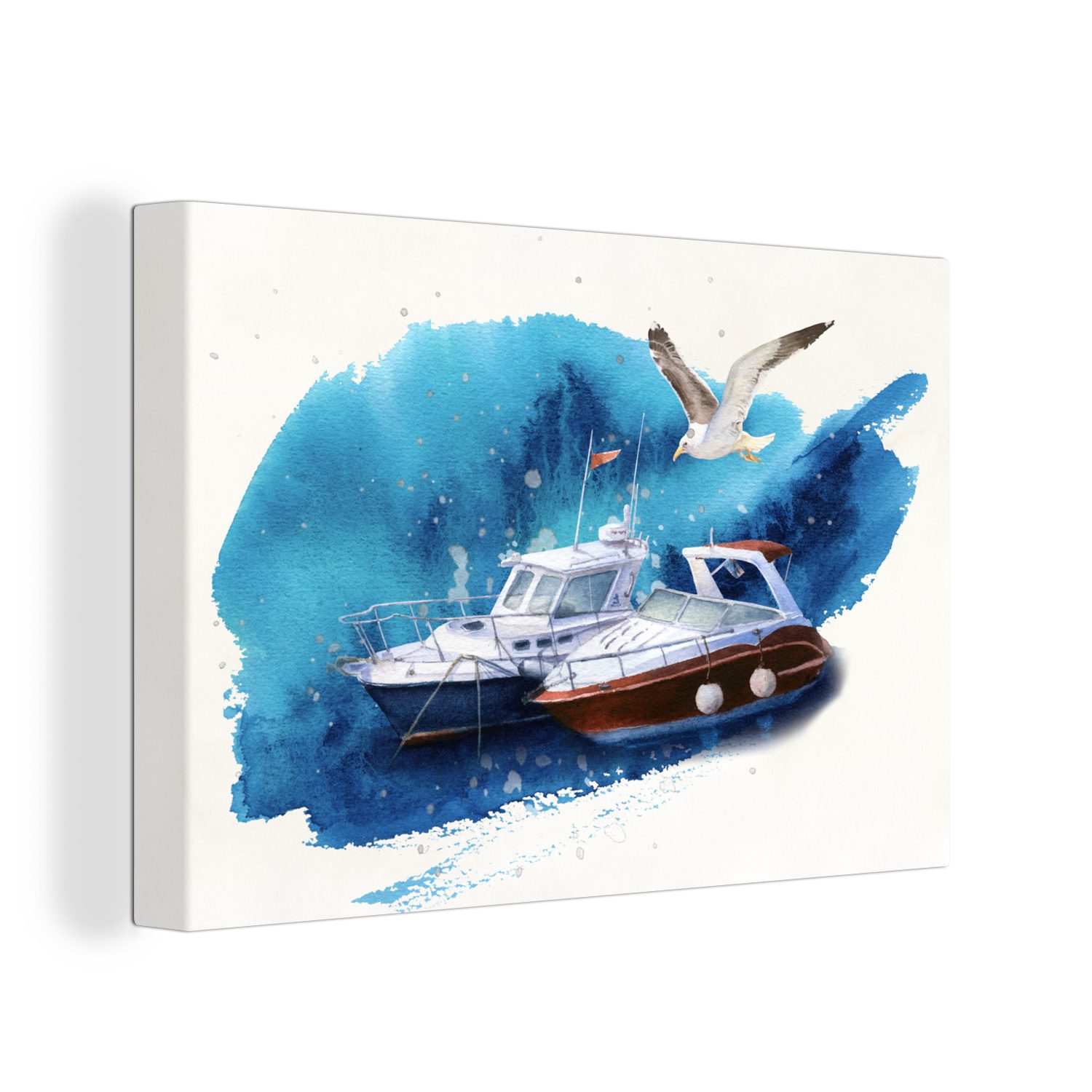 OneMillionCanvasses® Leinwandbild Boot - Vogel - Meer, (1 St), Wandbild Leinwandbilder, Aufhängefertig, Wanddeko, 30x20 cm