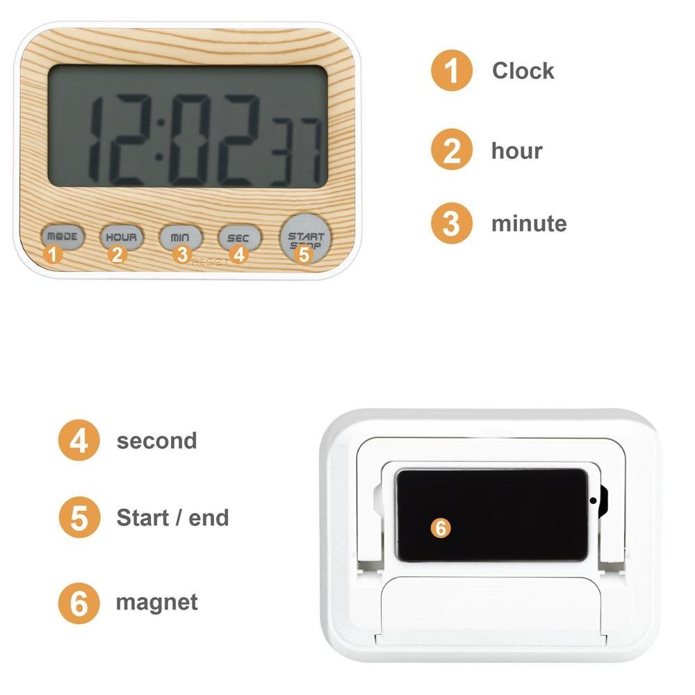 mit Küchenuhr Kurzzeitmesser LCD Intirilife Digitaler Timer Display Küchentimer in Holzoptik