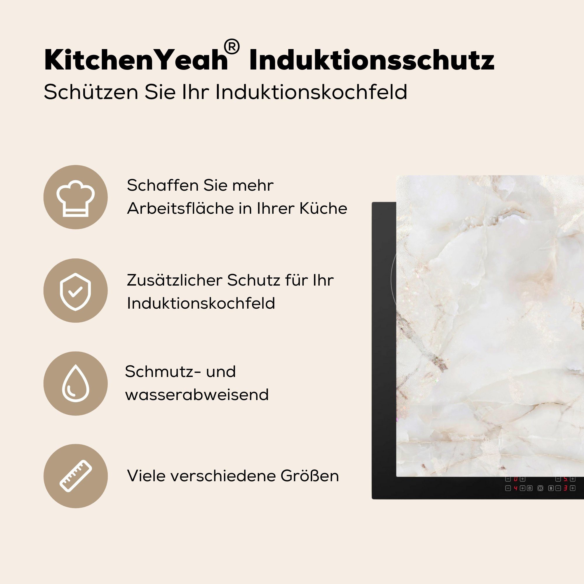 MuchoWow Herdblende-/Abdeckplatte Marmor - Gelb küche (1 für tlg), 78x78 cm, Ceranfeldabdeckung, Arbeitsplatte - Perlmutt, Vinyl