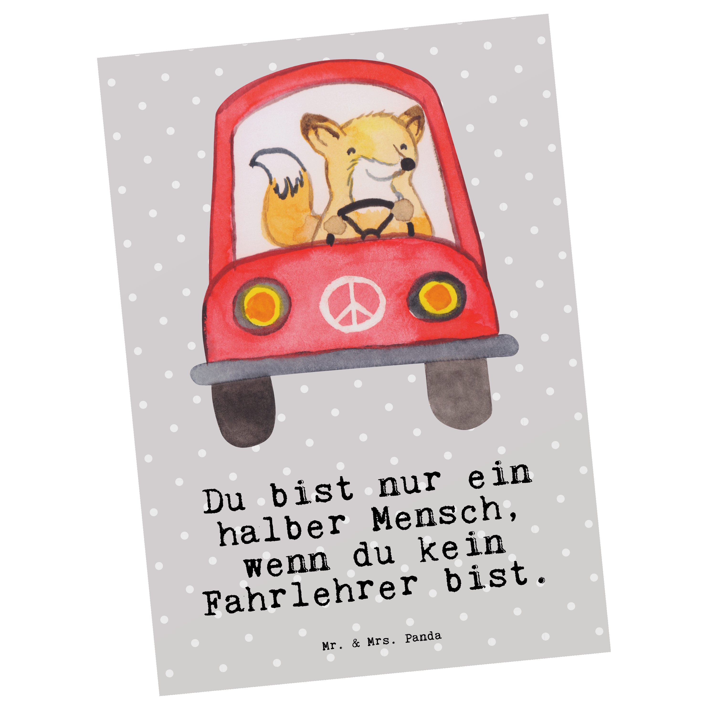 Mr. & Mrs. Panda Postkarte Fahrlehrer mit Herz - Grau Pastell - Geschenk, Ausbildung, Einladung